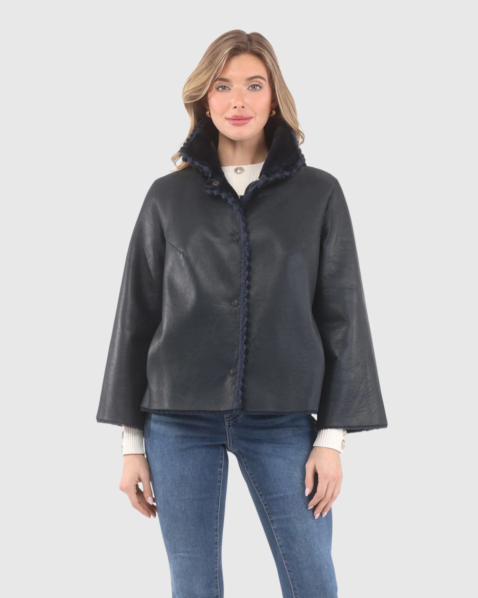 Reversible Select Shearling Jacket With Embroiderd Trim - Image 14