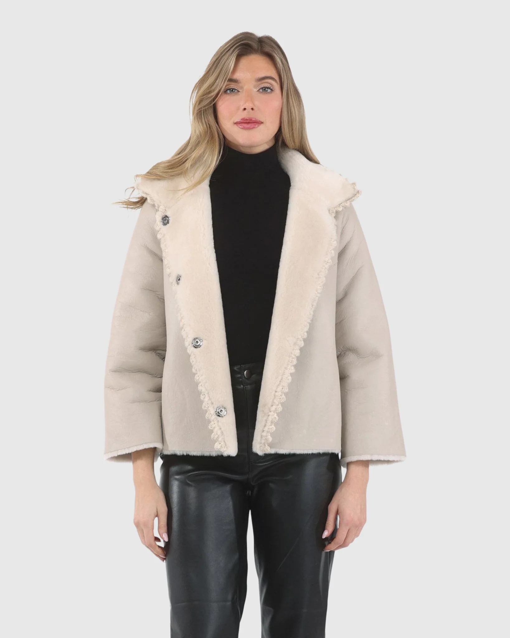 Reversible Select Shearling Jacket With Embroiderd Trim - Image 6
