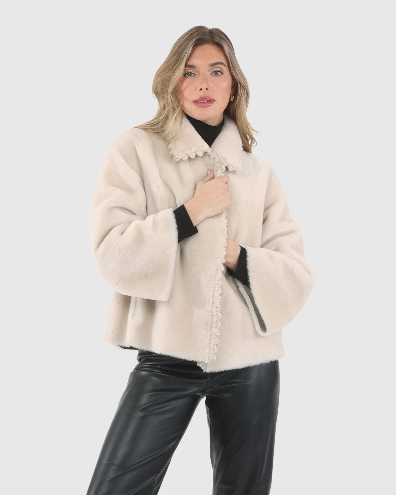 Reversible Select Shearling Jacket With Embroiderd Trim - Image 7