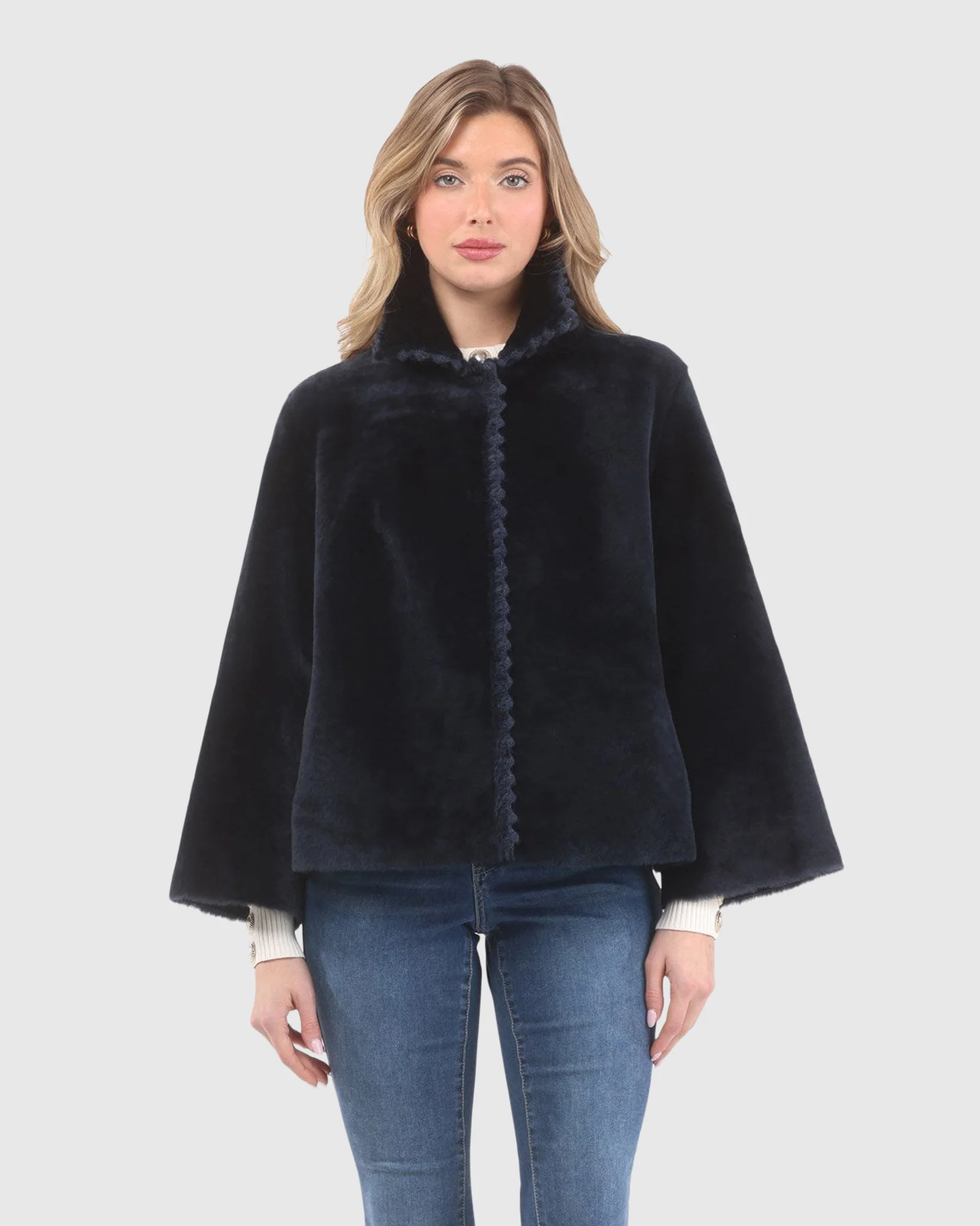 Reversible Select Shearling Jacket With Embroiderd Trim - Image 9