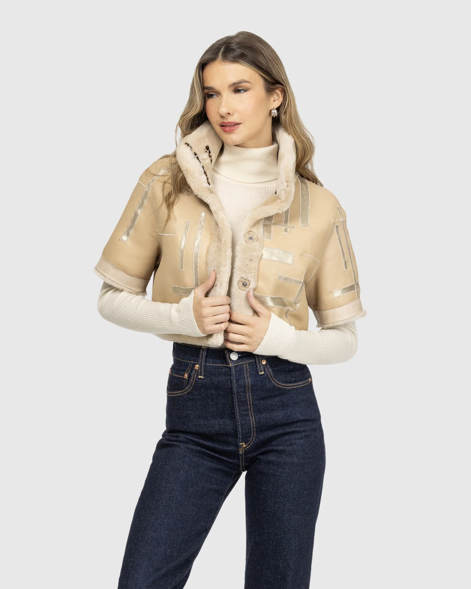 Reversible Select Shearling Lamb Bolero With Cropped Sleeves - Image 5