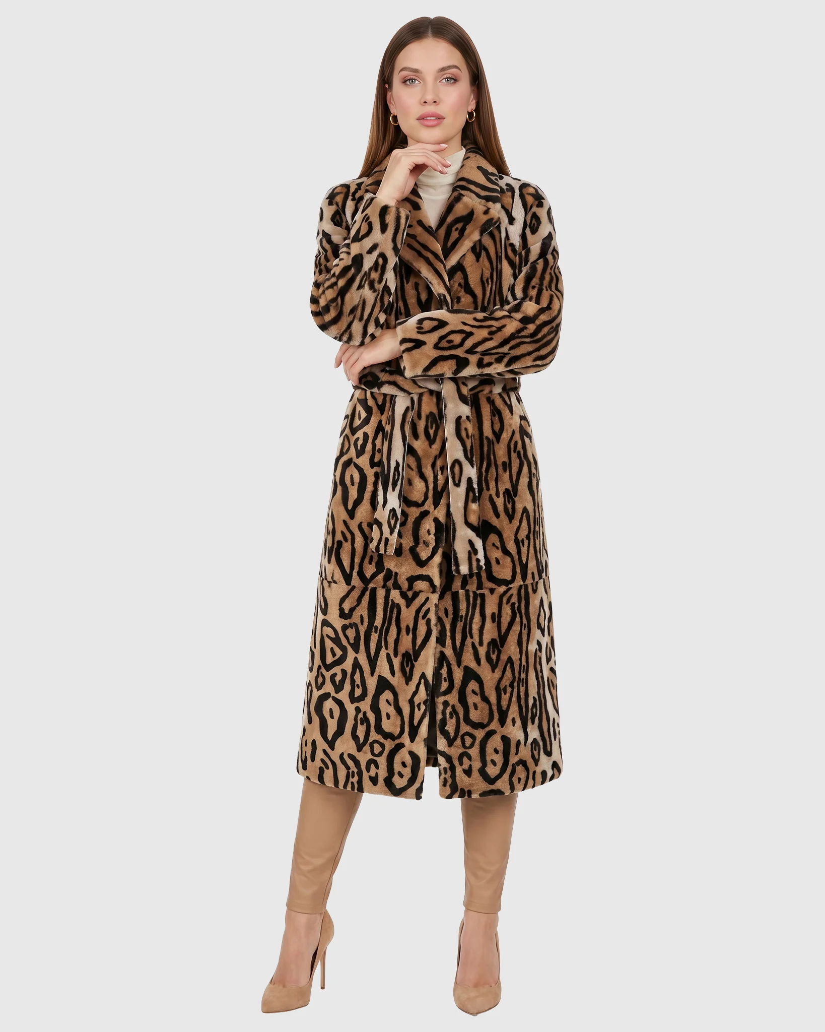 Reversible Select Shearling Lamb Coat, Belt
