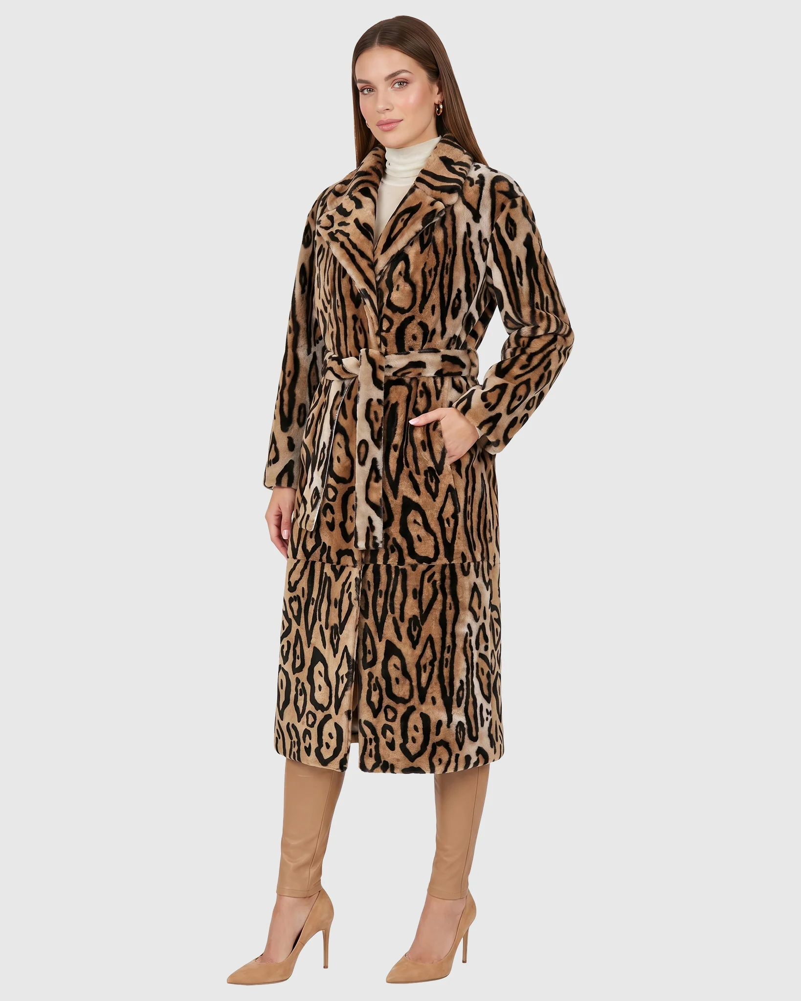 Reversible Select Shearling Lamb Coat, Belt - Image 4