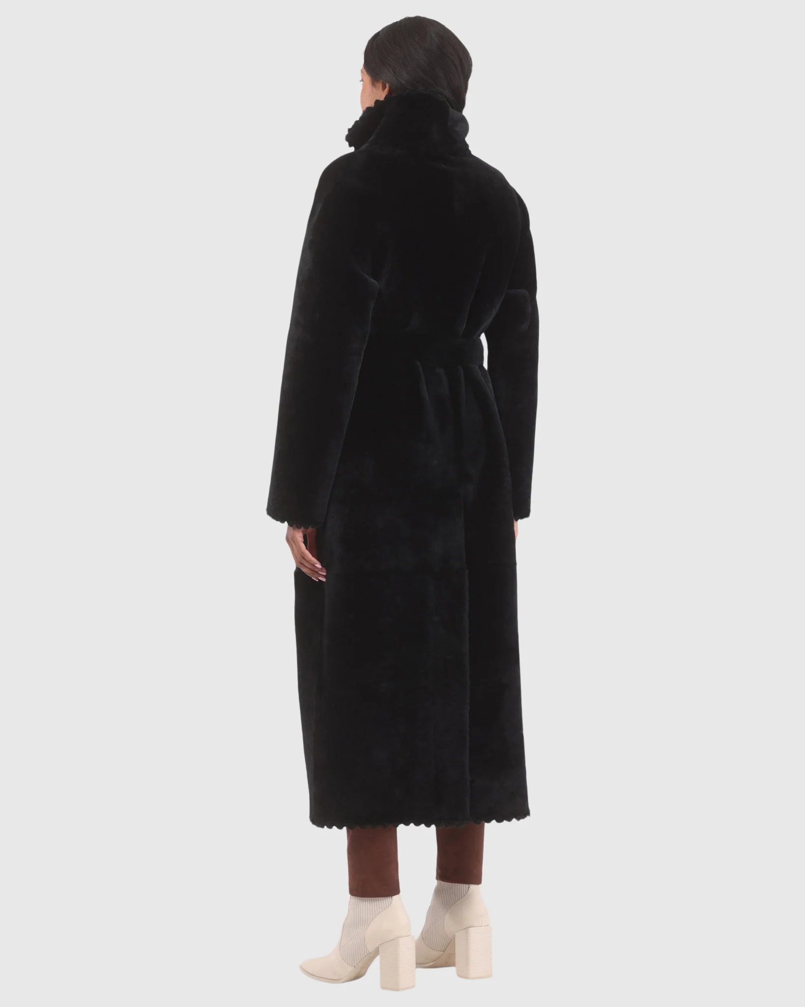 Reversible Select Shearling Lamb Coat With Embroiderd Trim, Belt - Image 4
