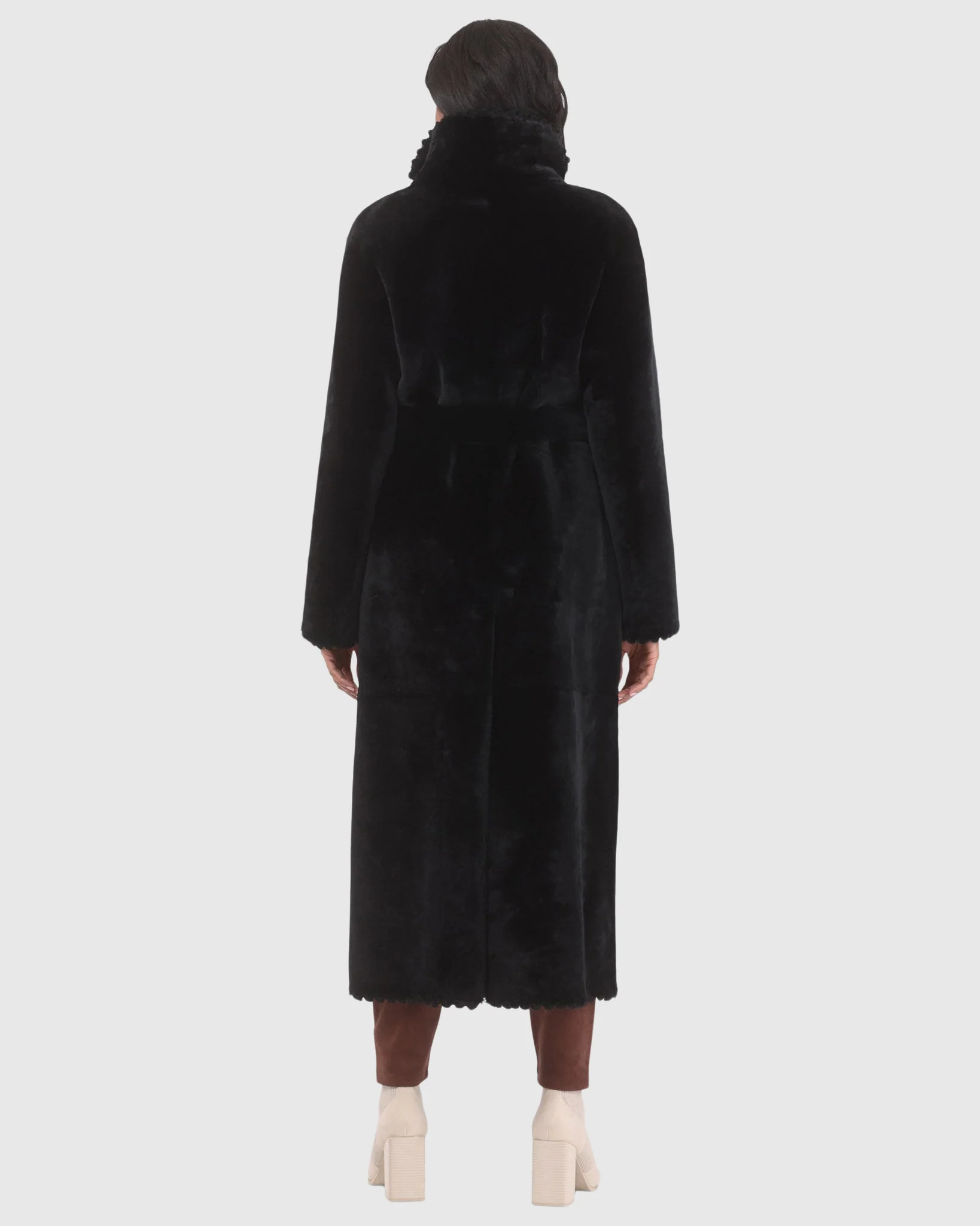 Reversible Select Shearling Lamb Coat With Embroiderd Trim, Belt - Image 5