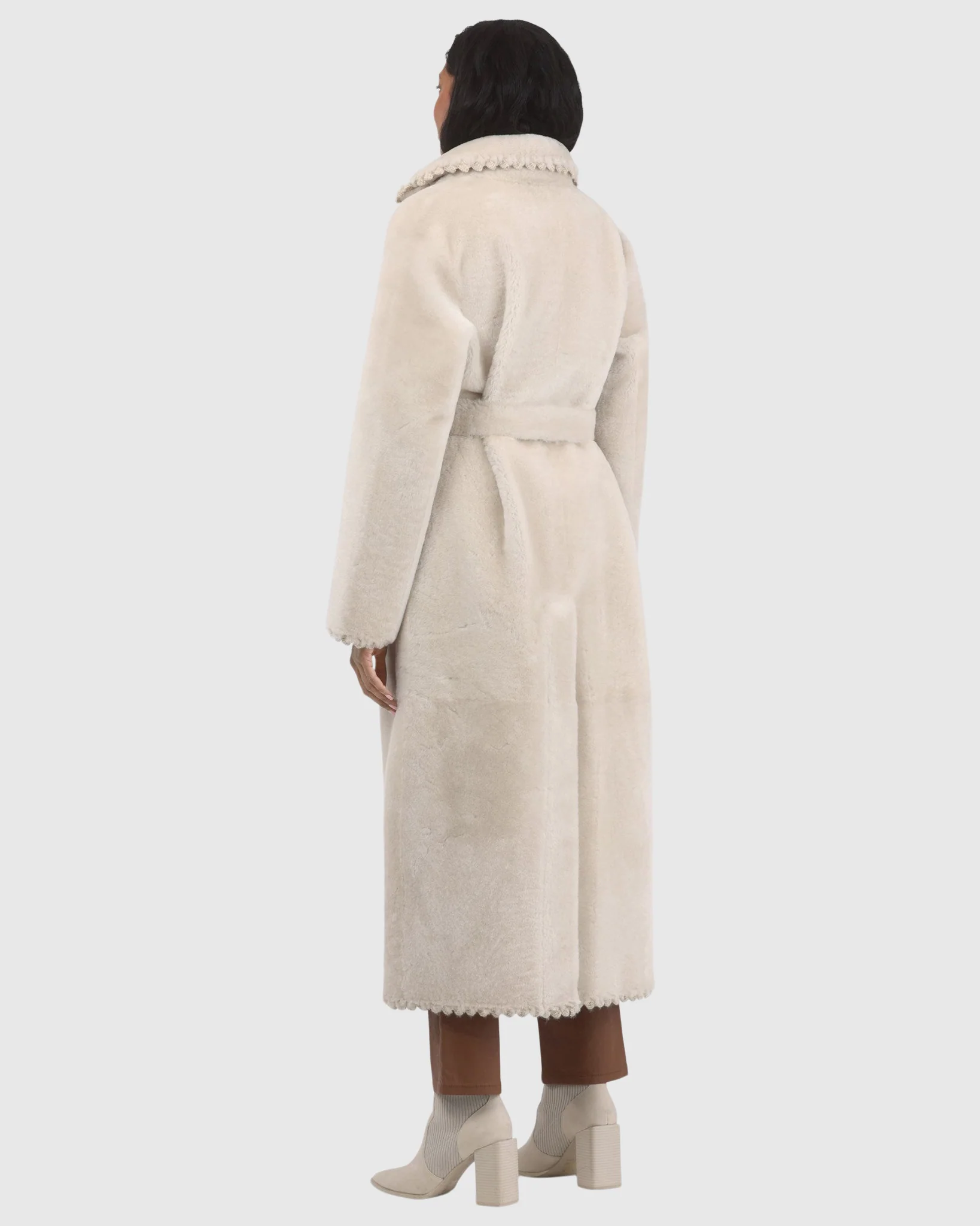 Reversible Select Shearling Lamb Coat With Embroiderd Trim, Belt - Image 9