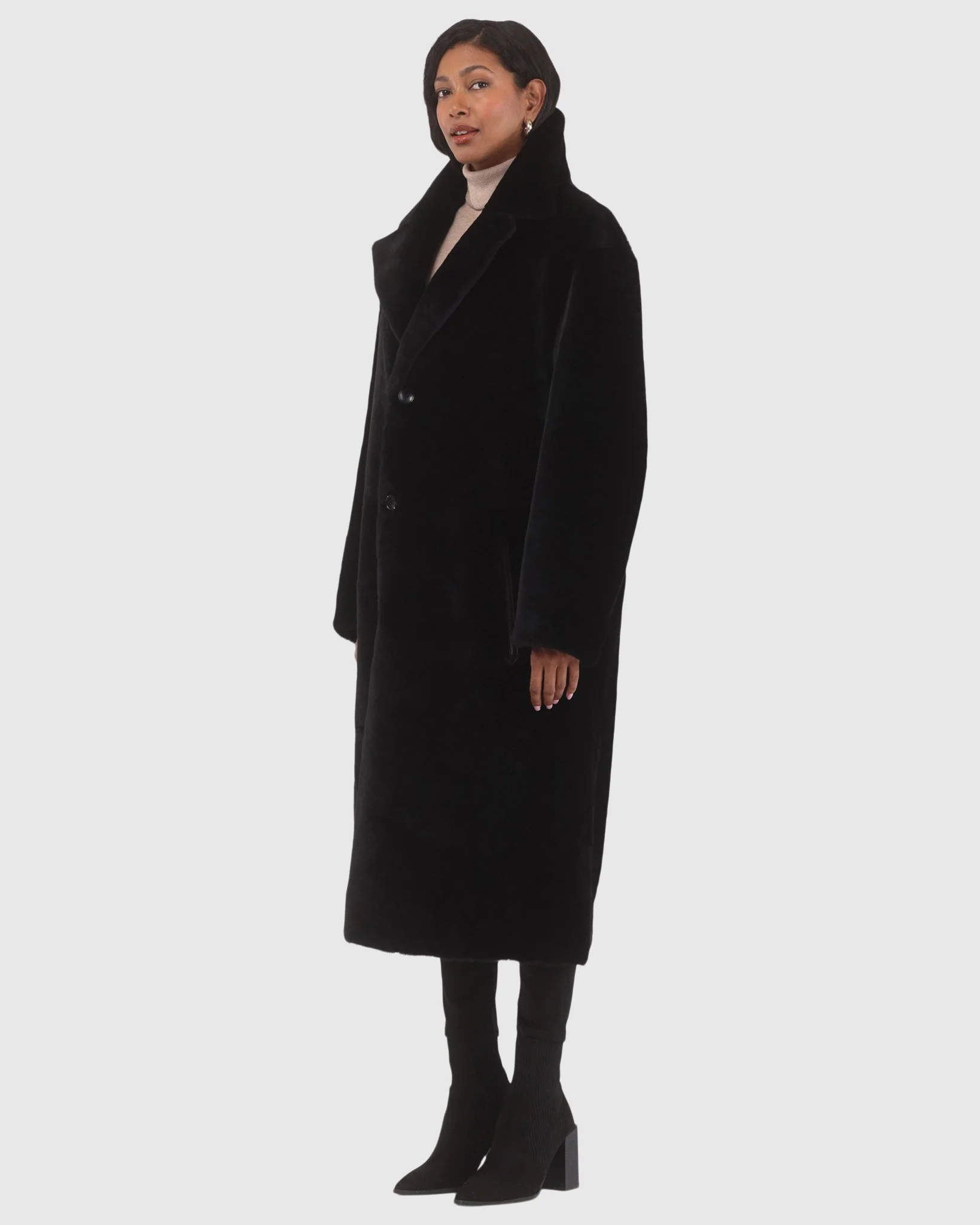 Reversible Select Shearling Lamb Coat With Notch Collar, Belt - Image 2