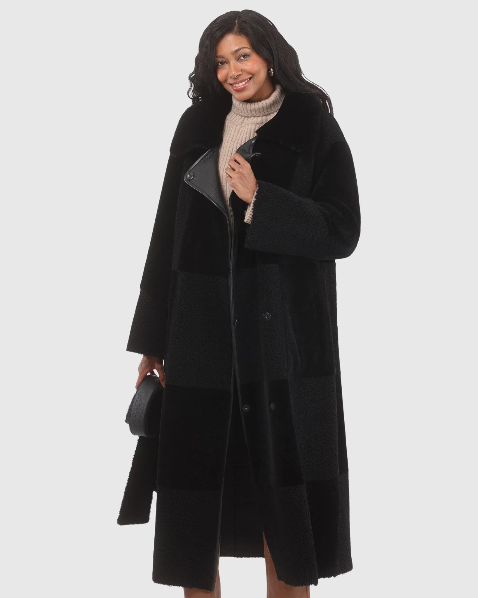 Reversible Select Shearling Lamb Coat With Notch Collar, Belt - Image 5