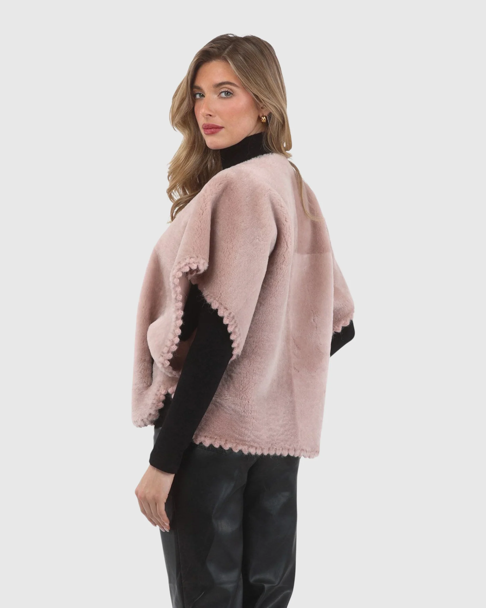 Reversible Select Shearling Lamb Collarless Jacket With Embroidered Trim - Image 10