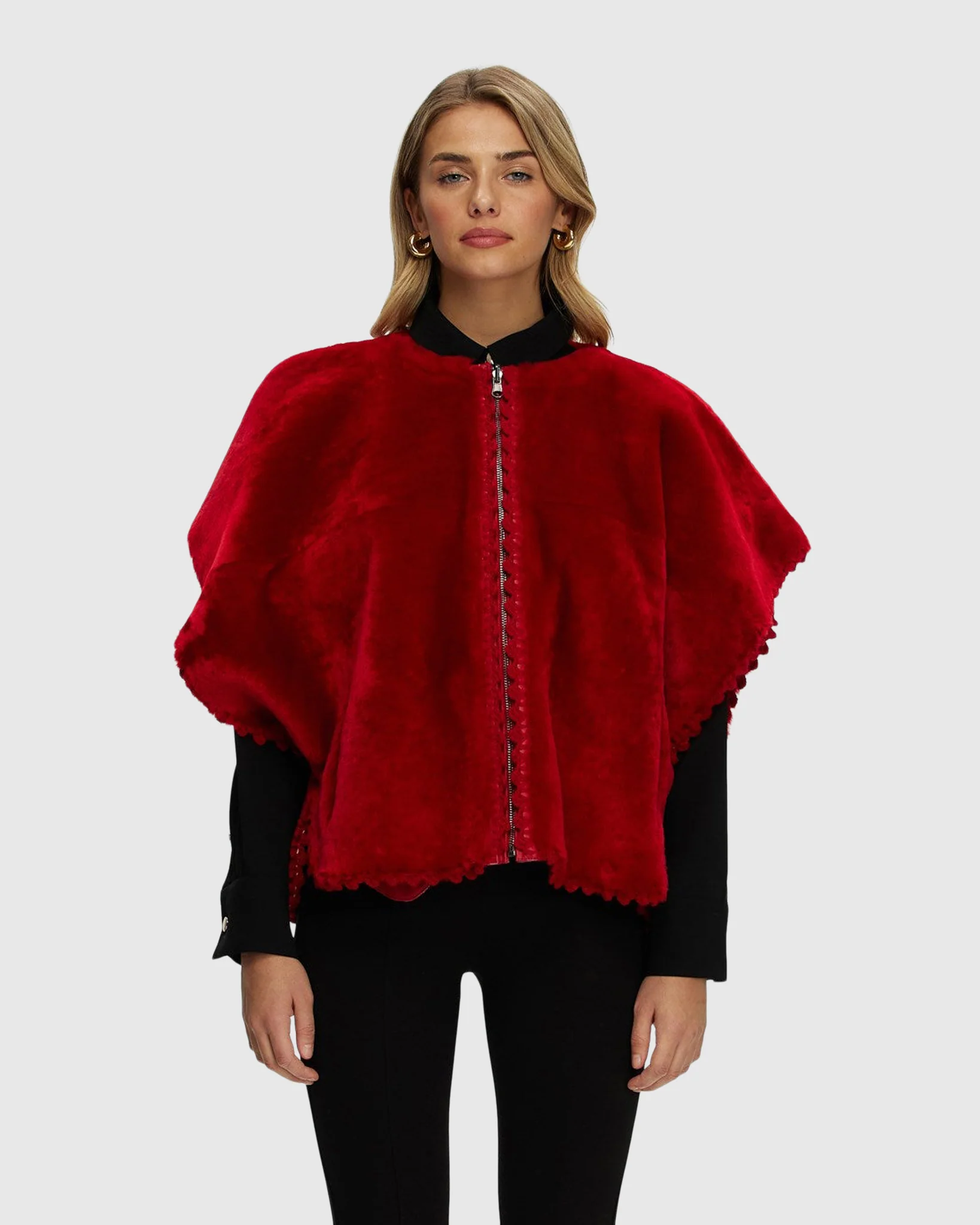 Reversible Select Shearling Lamb Collarless Jacket With Embroidered Trim - Image 12