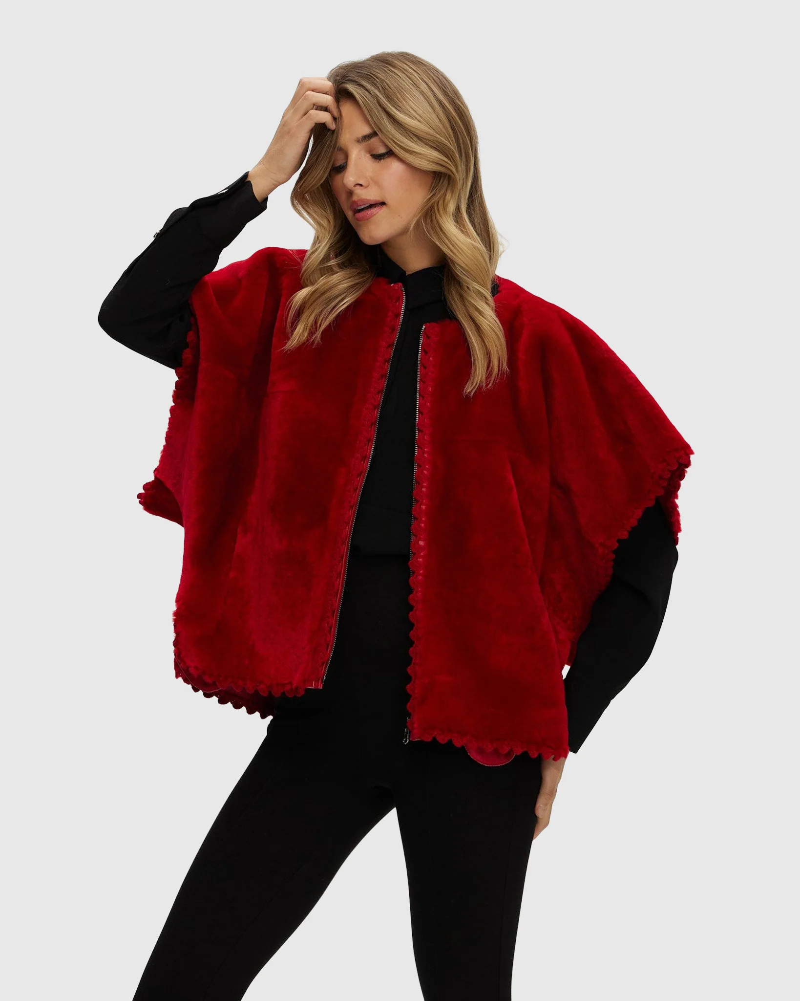Reversible Select Shearling Lamb Collarless Jacket With Embroidered Trim - Image 16