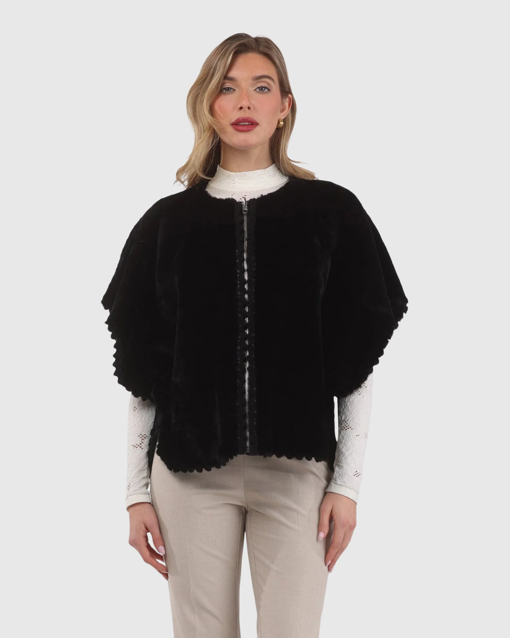 Reversible Select Shearling Lamb Collarless Jacket With Embroidered Trim - Image 17