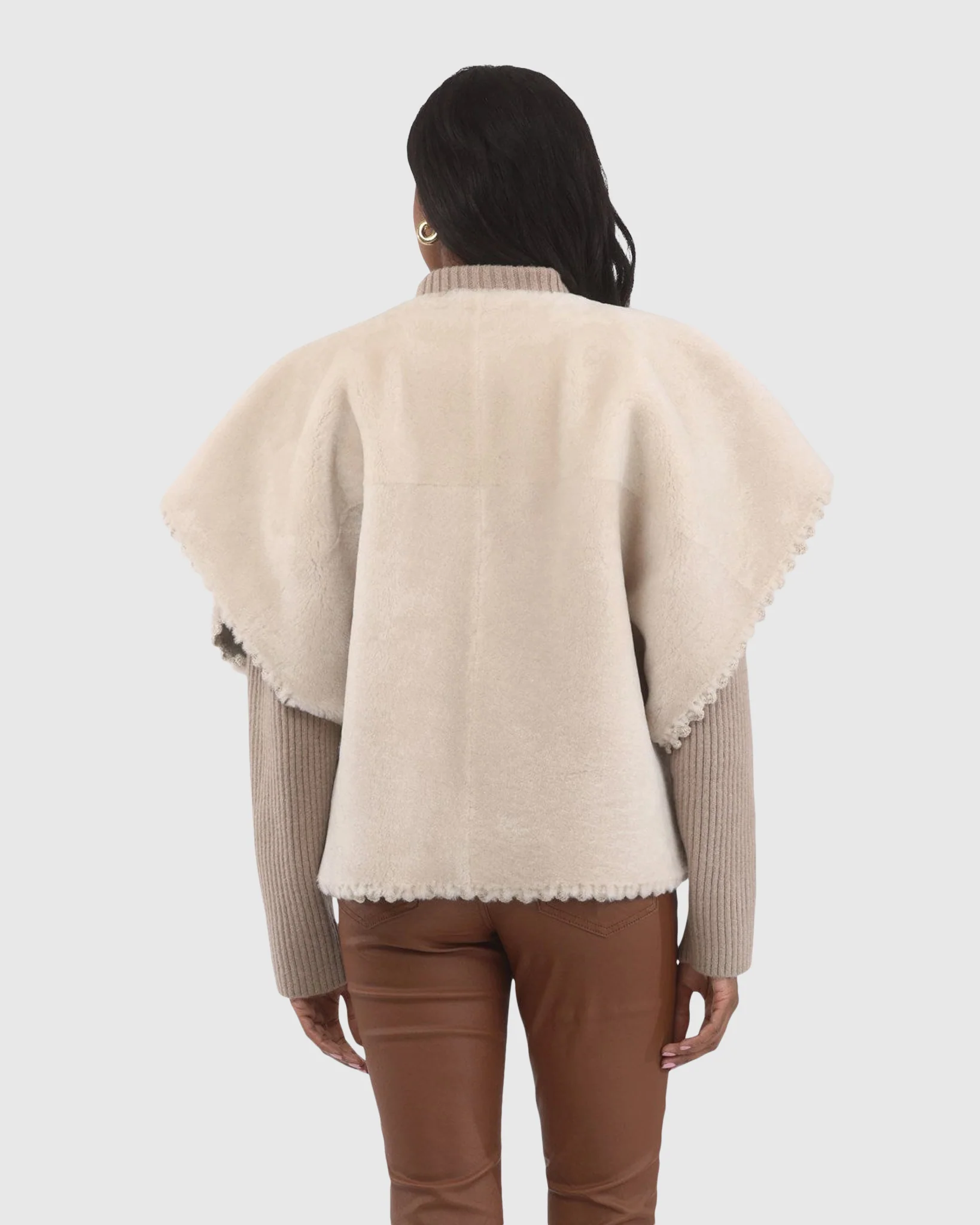 Reversible Select Shearling Lamb Collarless Jacket With Embroidered Trim - Image 5