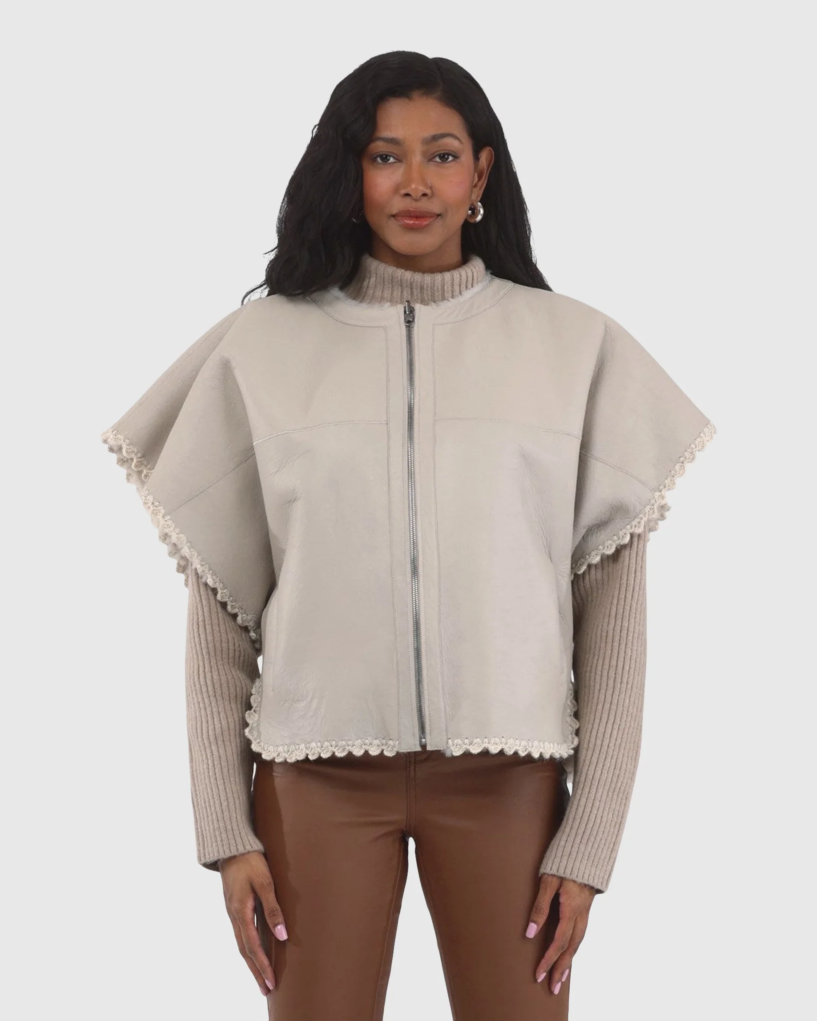 Reversible Select Shearling Lamb Collarless Jacket With Embroidered Trim - Image 6