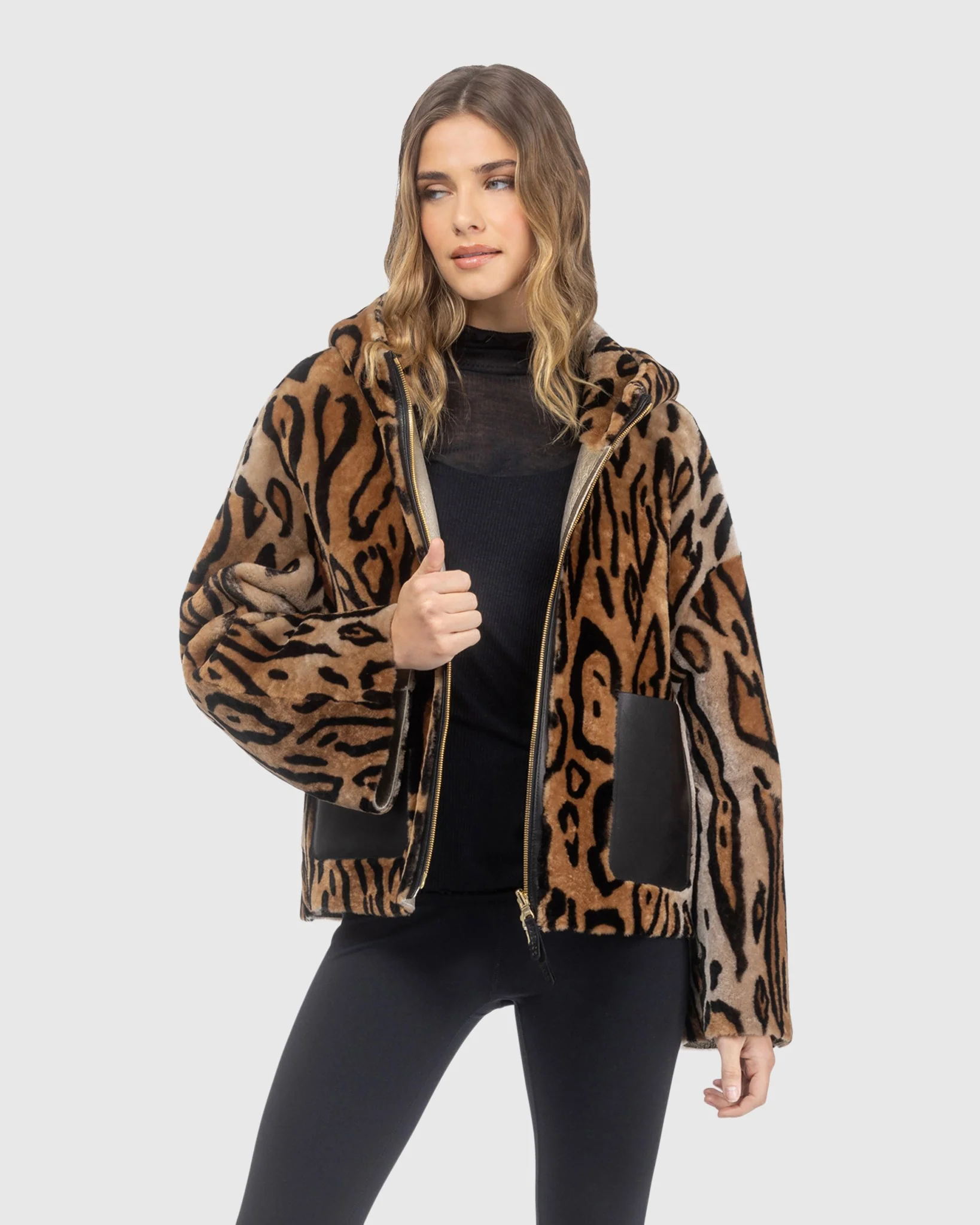 Reversible Select Shearling Lamb Hooded Jacket - Image 5