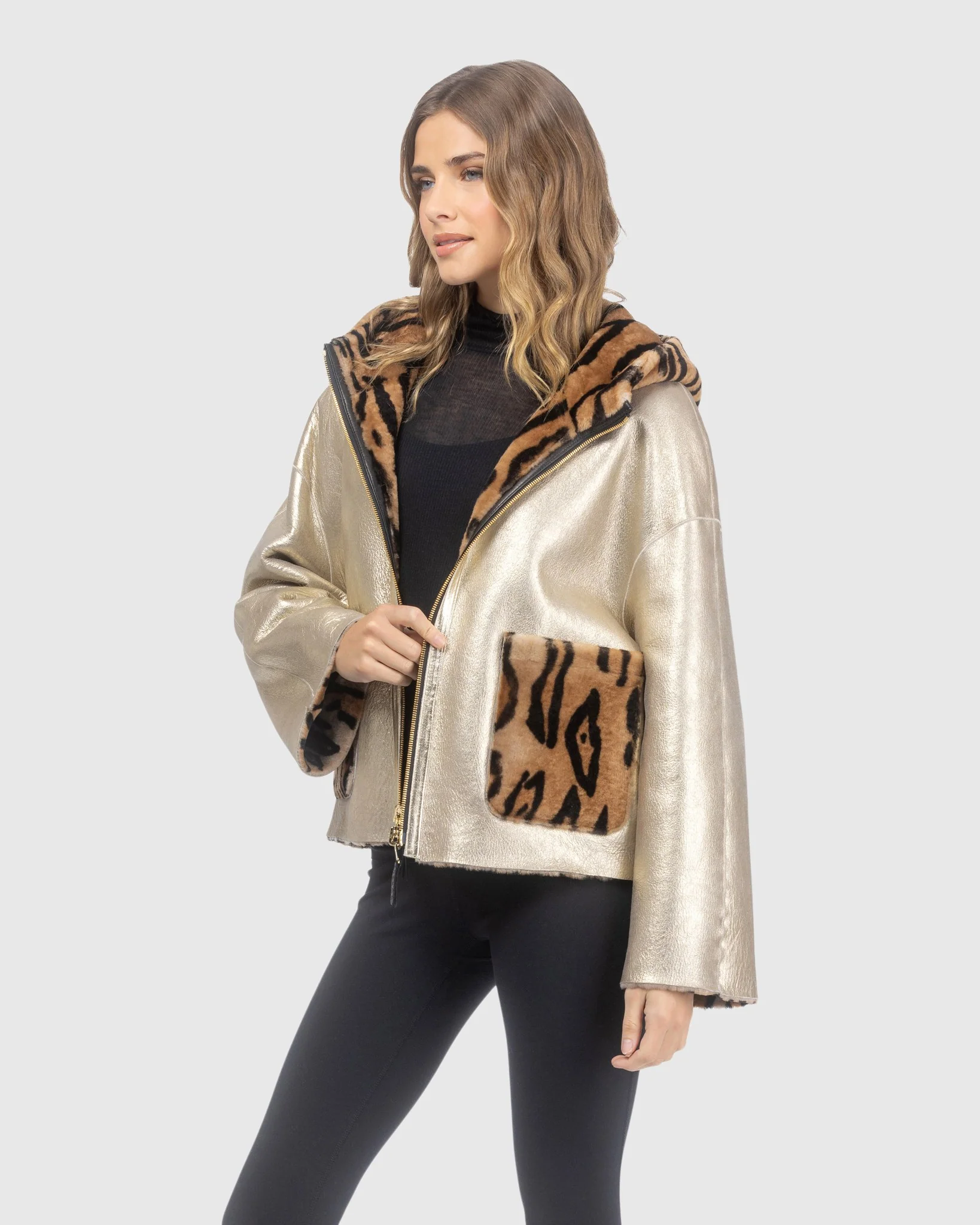 Reversible Select Shearling Lamb Hooded Jacket - Image 7