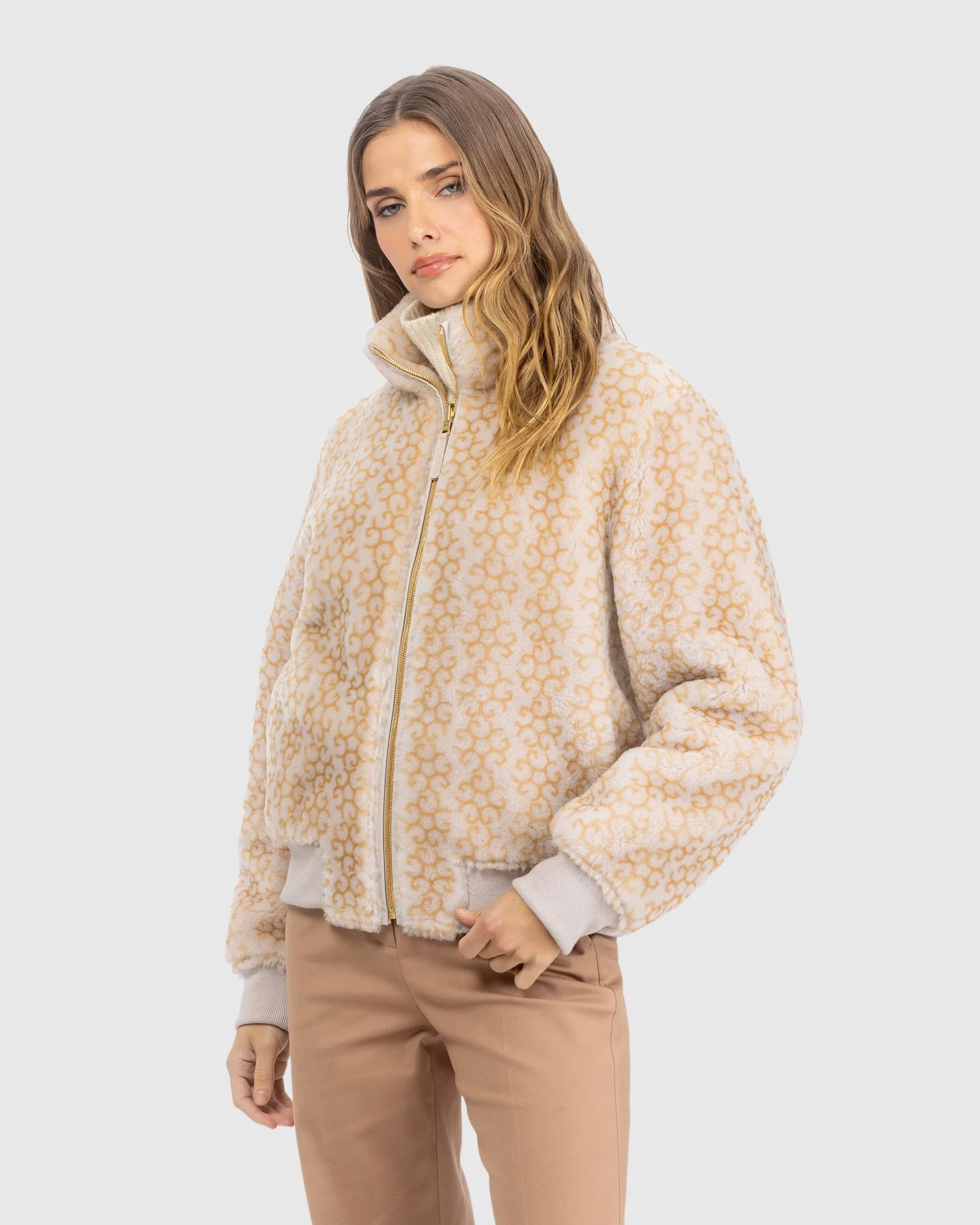 Reversible Select Shearling Lamb Insignia Bomber Jacket - Image 15