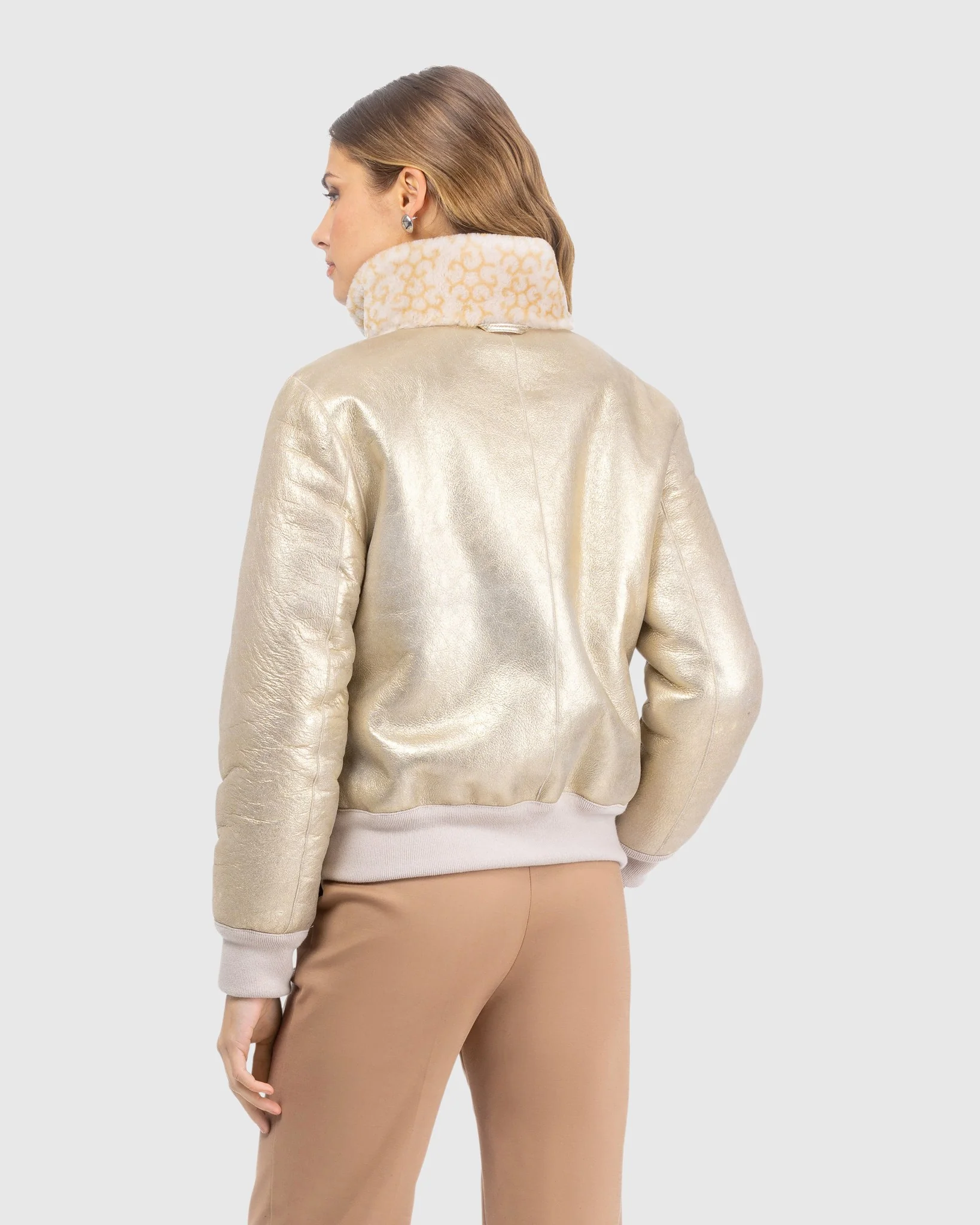 Reversible Select Shearling Lamb Insignia Bomber Jacket - Image 16