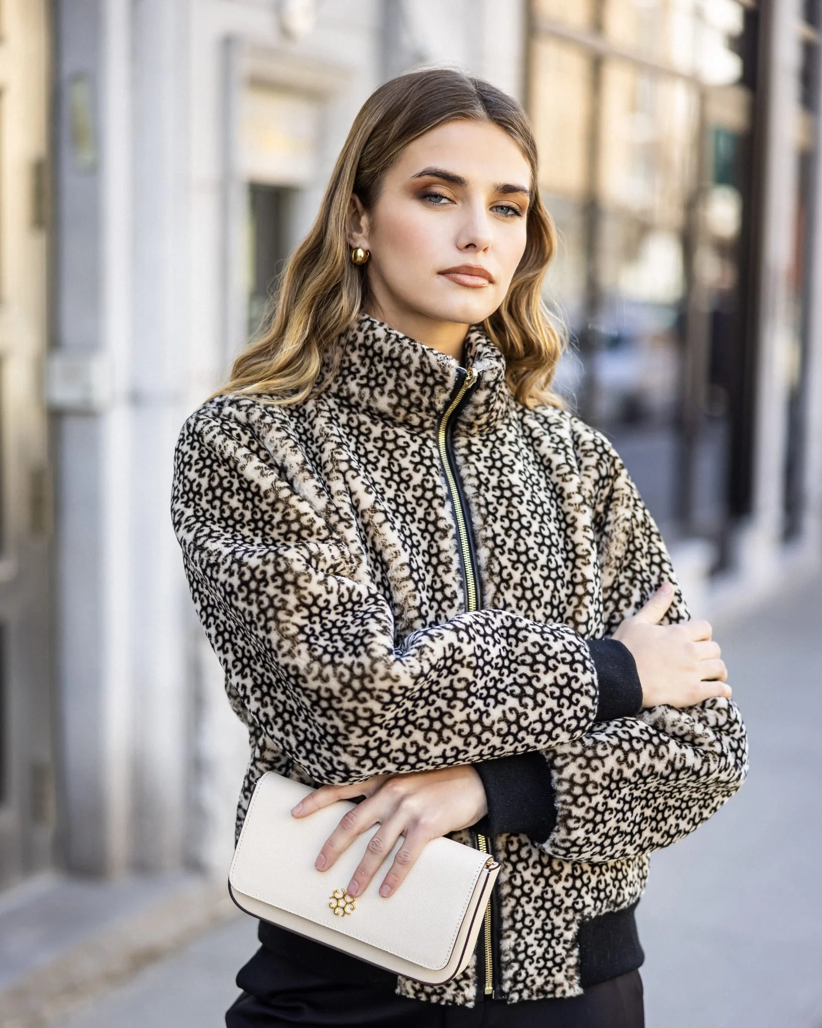 Reversible Select Shearling Lamb Insignia Bomber Jacket - Image 19