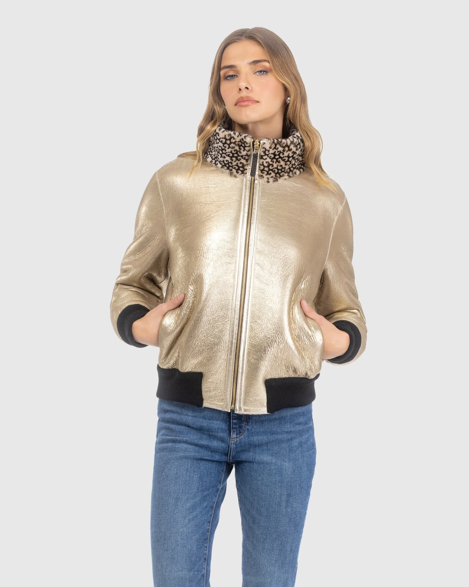 Reversible Select Shearling Lamb Insignia Bomber Jacket - Image 6