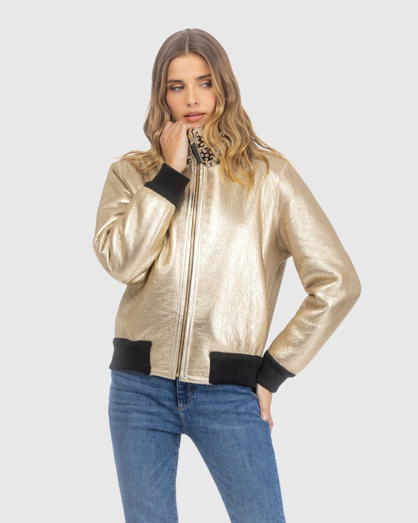 Reversible Select Shearling Lamb Insignia Bomber Jacket - Image 7