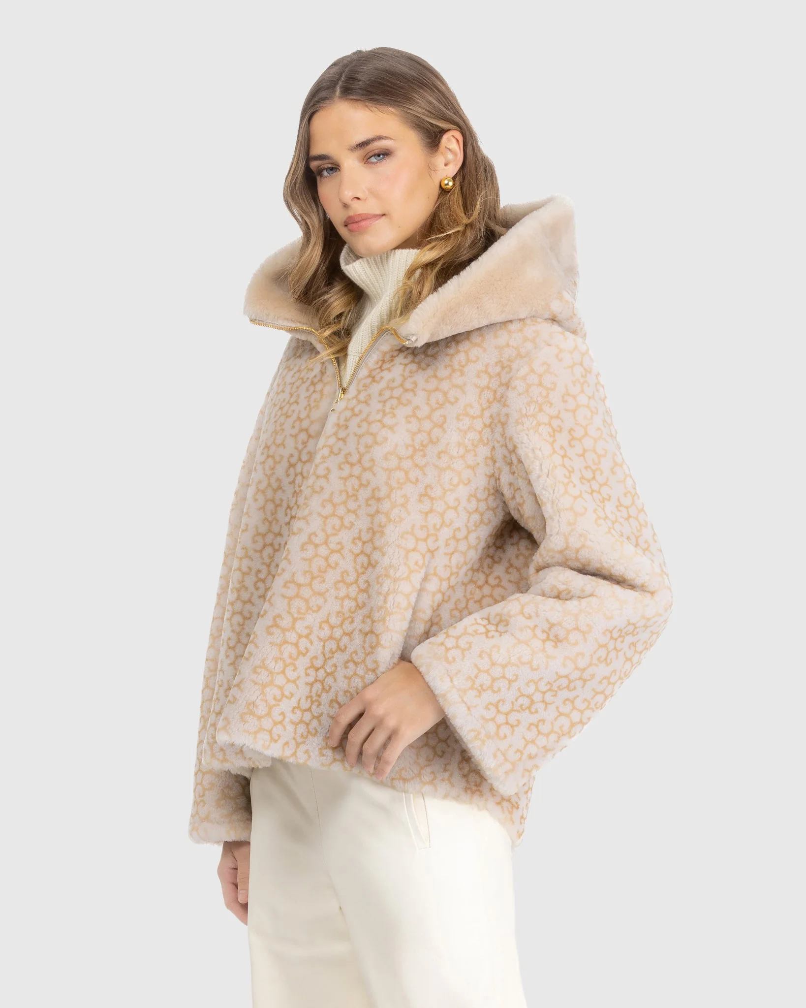 Reversible Select Shearling Lamb Insignia Jacket, Hood