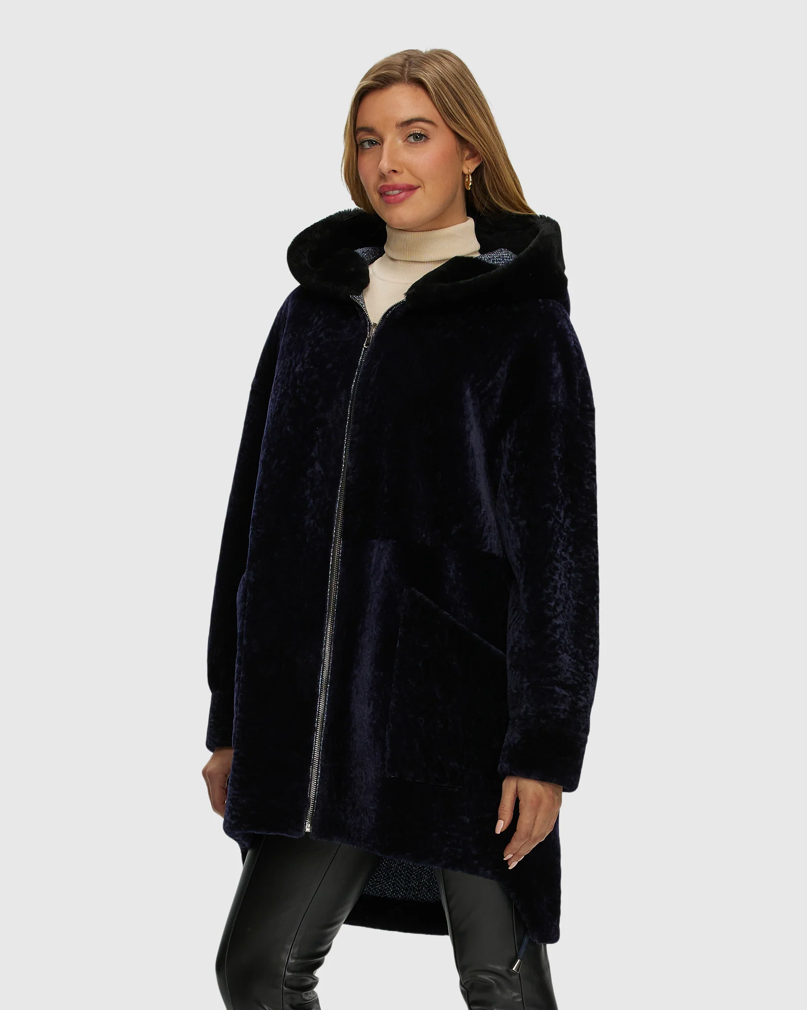 Reversible Select Shearling Lamb Jacket, Hood
