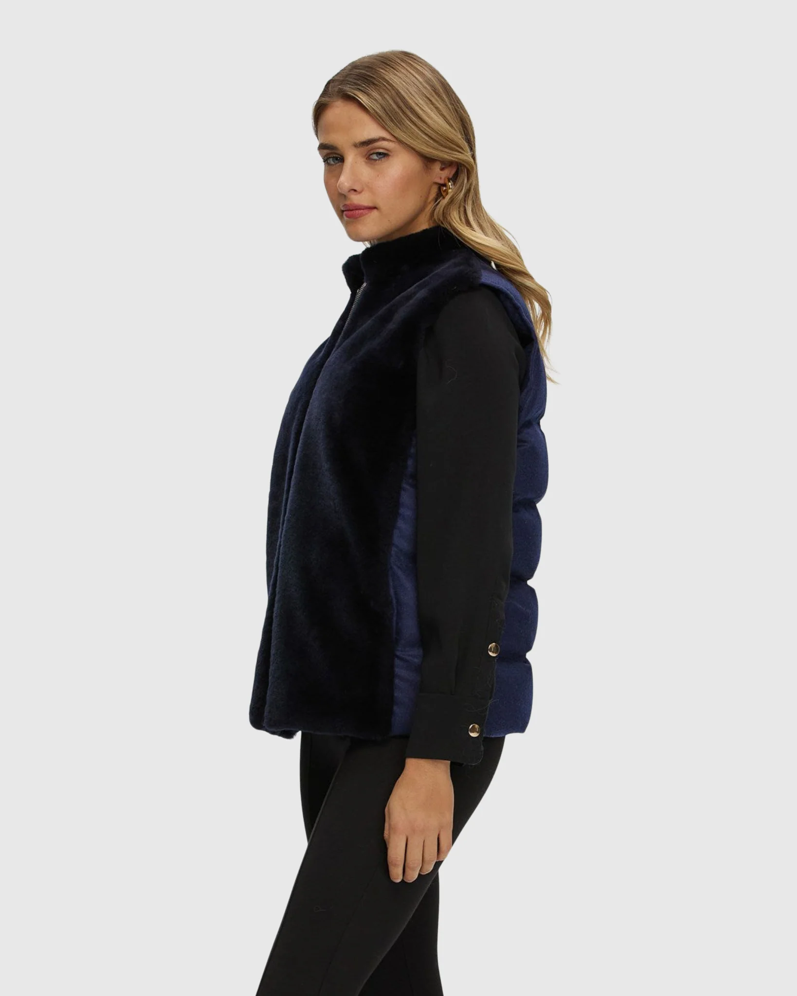 REVERSIBLE SELECT SHEARLING LAMB VEST WITH LORO PIANA WOOL AND CASHMERE QUILTED DOWN BACK - Image 3