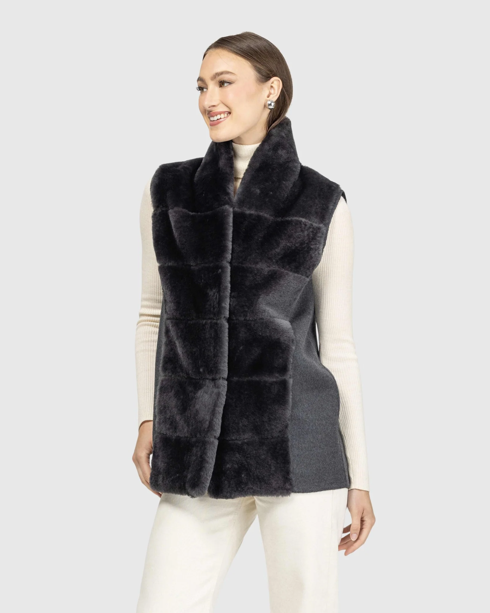 Reversible Select Shearling Lamb Vest With Select Wool And Cashmere Back - Image 15