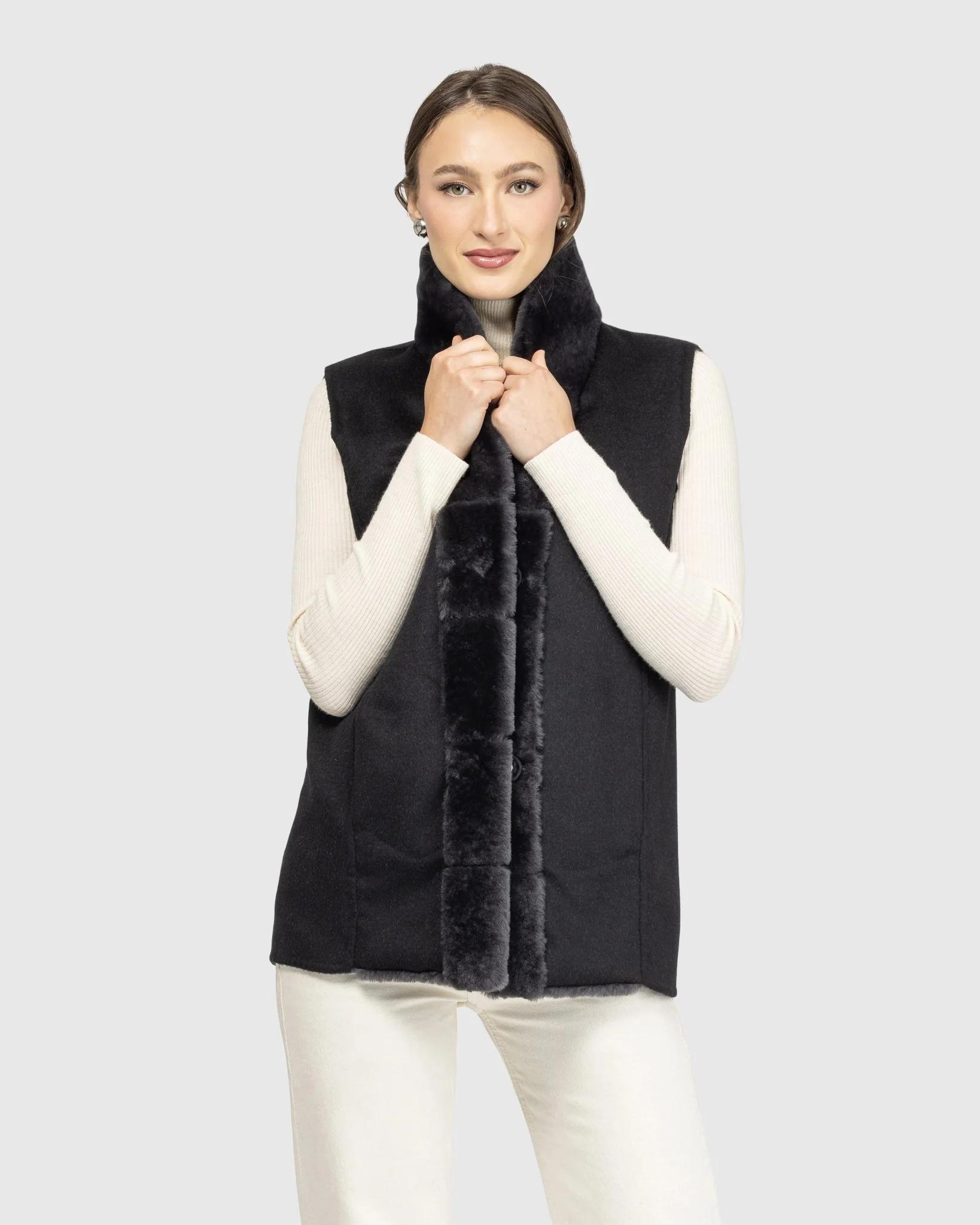 Reversible Select Shearling Lamb Vest With Select Wool And Cashmere Back - Image 19