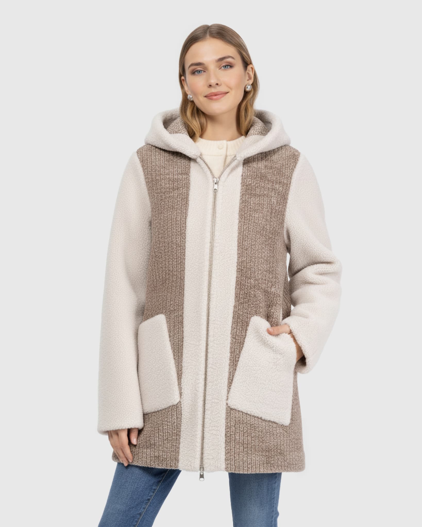 Reversible Select Shearling Lamb Zip Jacket, Hood