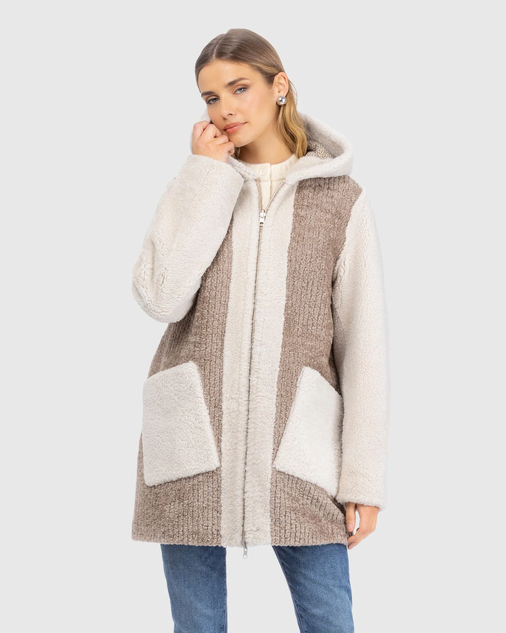 Reversible Select Shearling Lamb Zip Jacket, Hood - Image 3