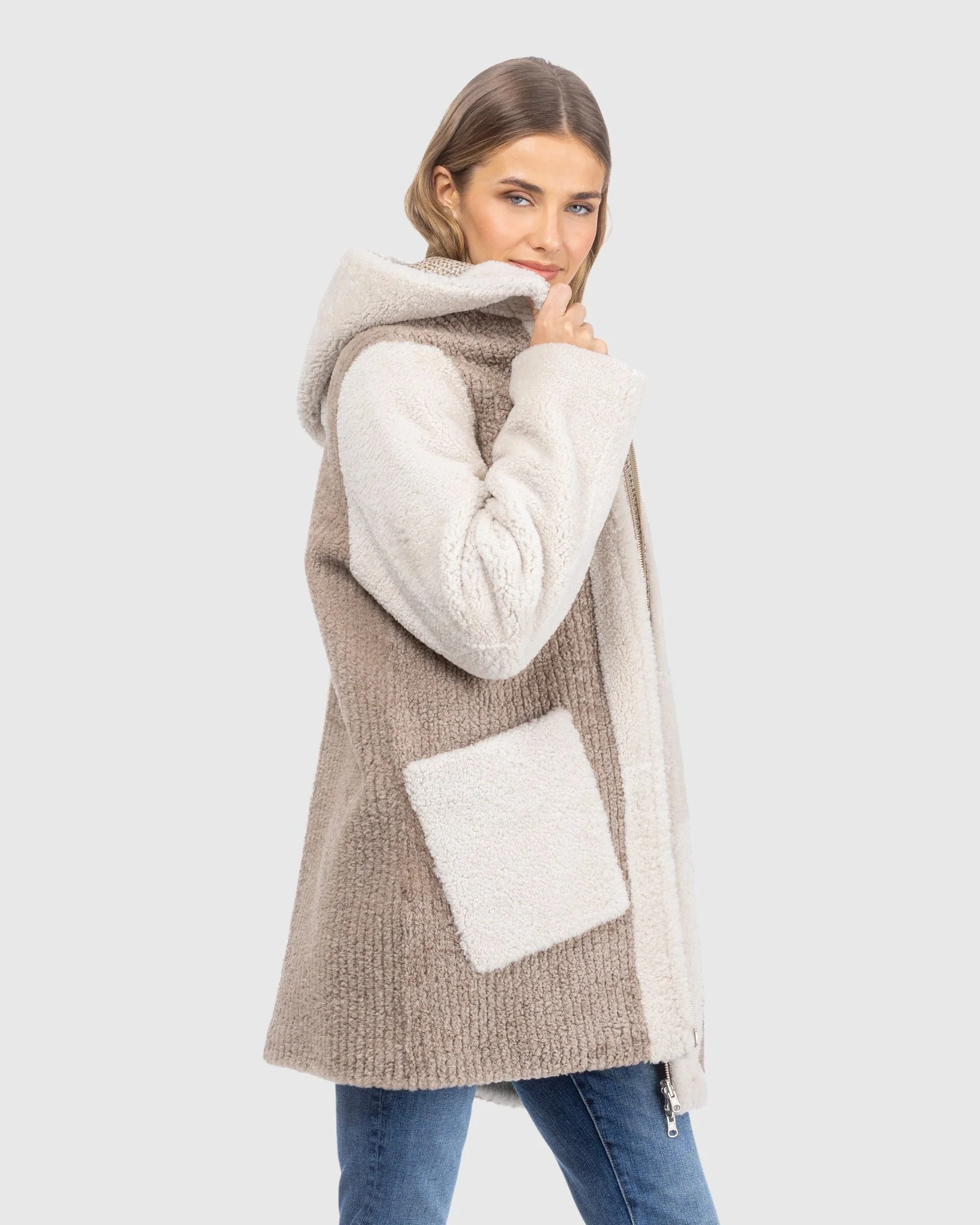 Reversible Select Shearling Lamb Zip Jacket, Hood - Image 6