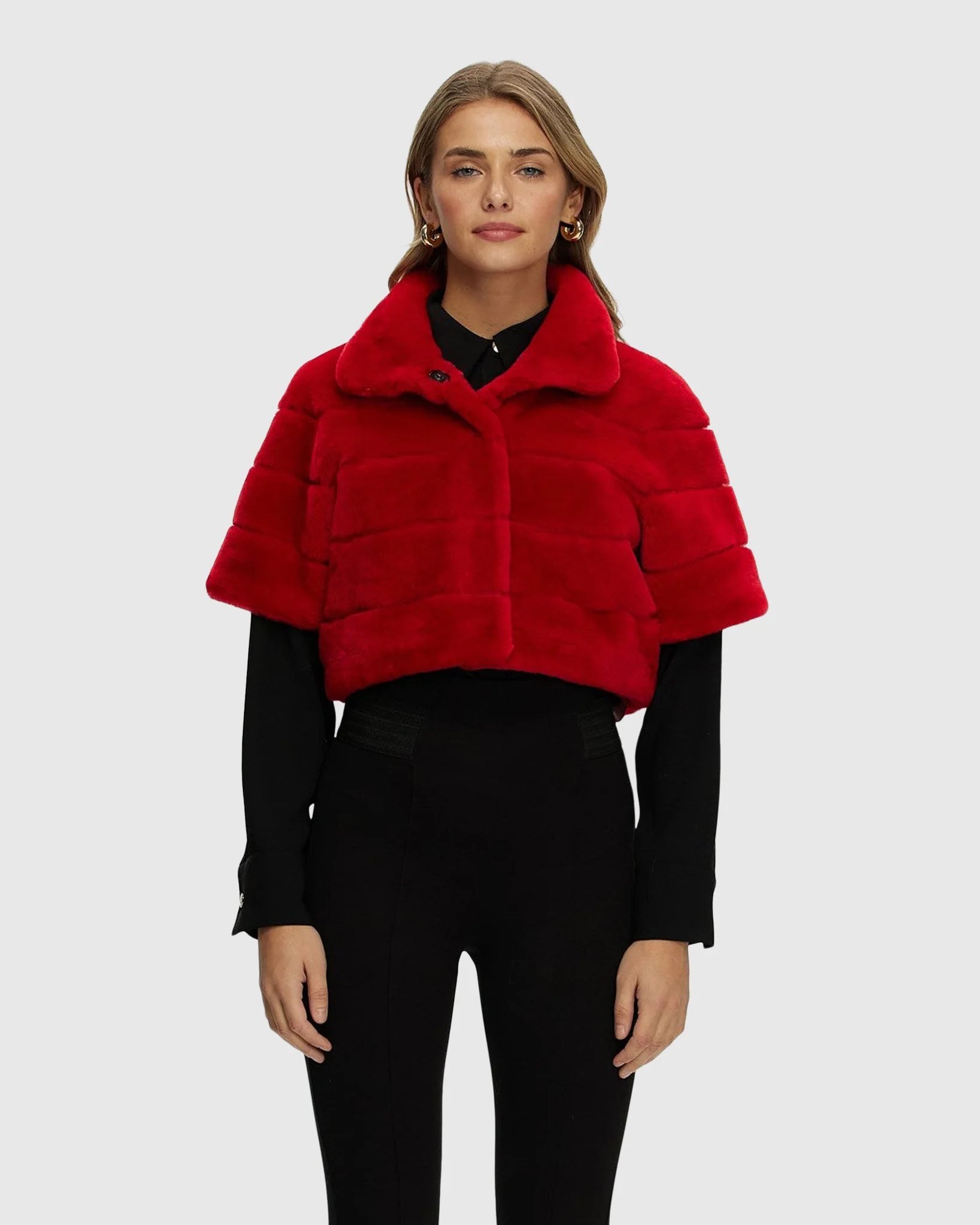 Reversible Shearling Lamb Bolero, Cropped Sleeves - Image 15