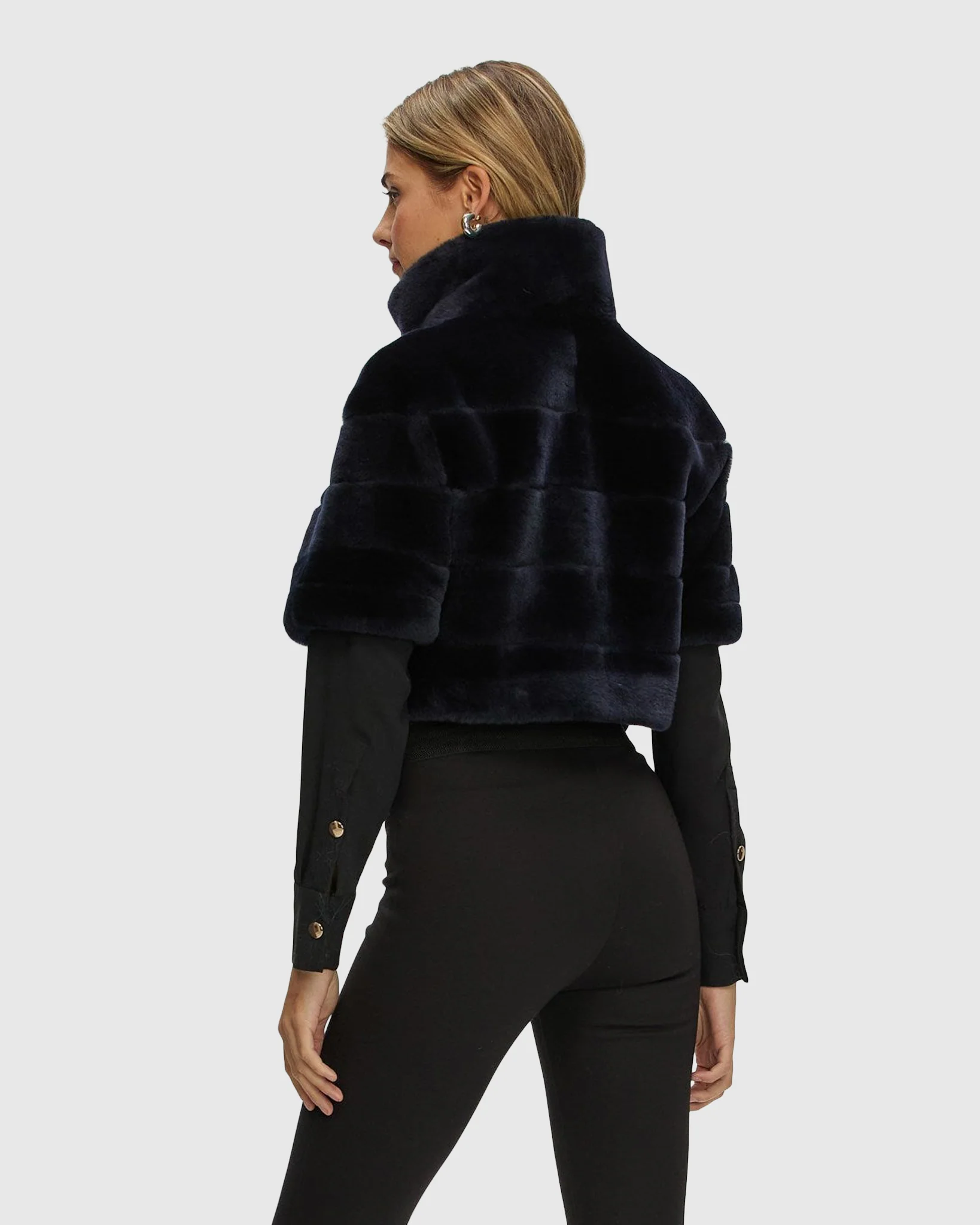 Reversible Shearling Lamb Bolero, Cropped Sleeves - Image 22