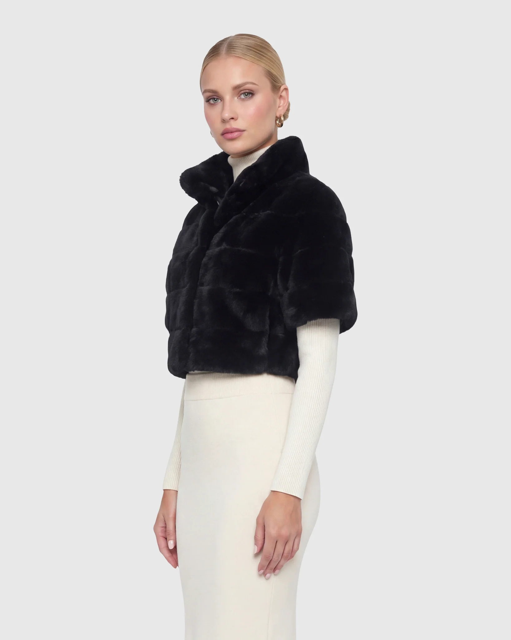 Reversible Shearling Lamb Bolero, Cropped Sleeves - Image 32