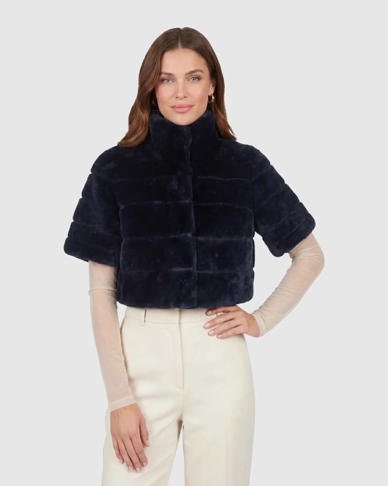 Reversible Shearling Lamb Bolero, Cropped Sleeves - Image 39