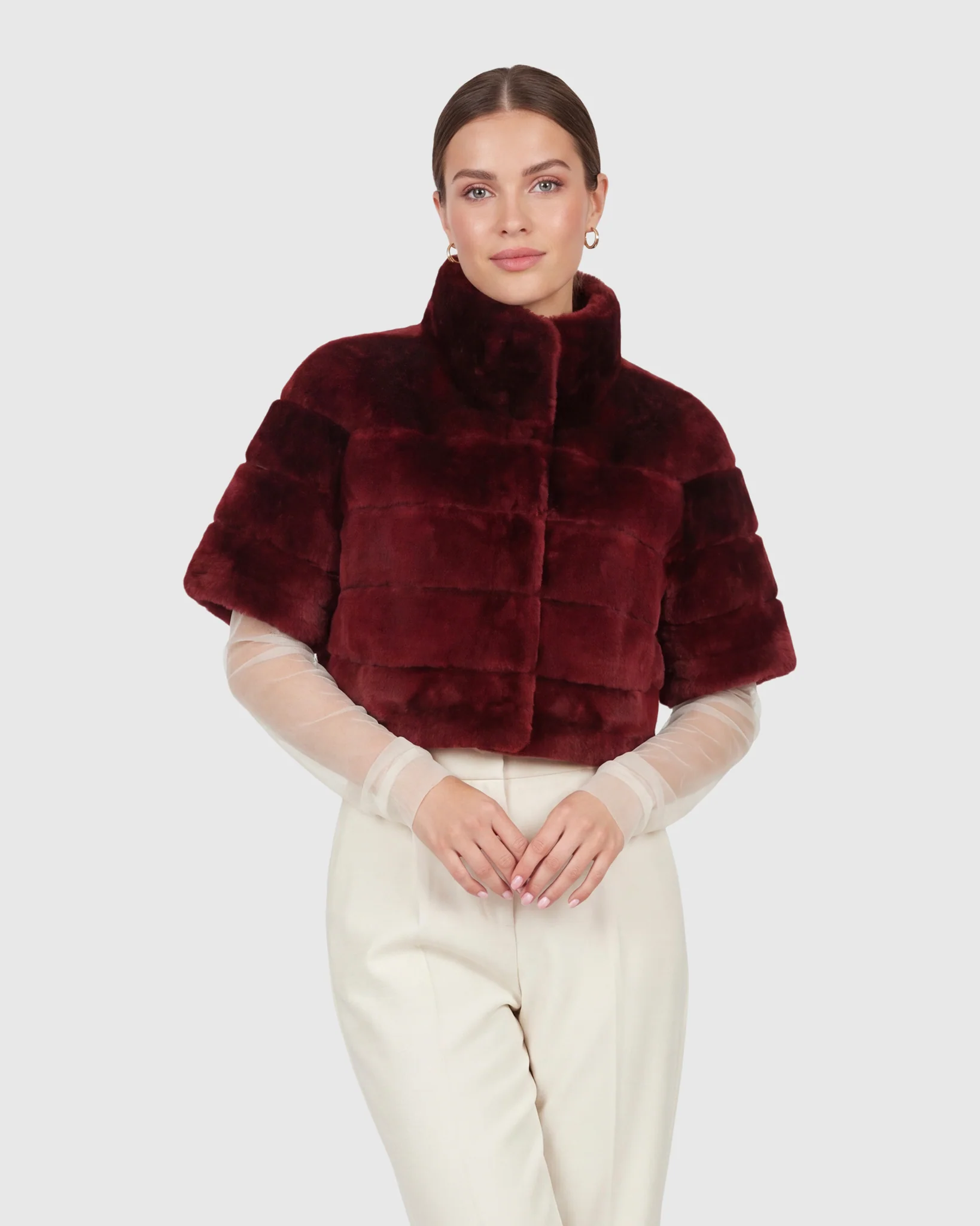 Reversible Shearling Lamb Bolero, Cropped Sleeves - Image 48
