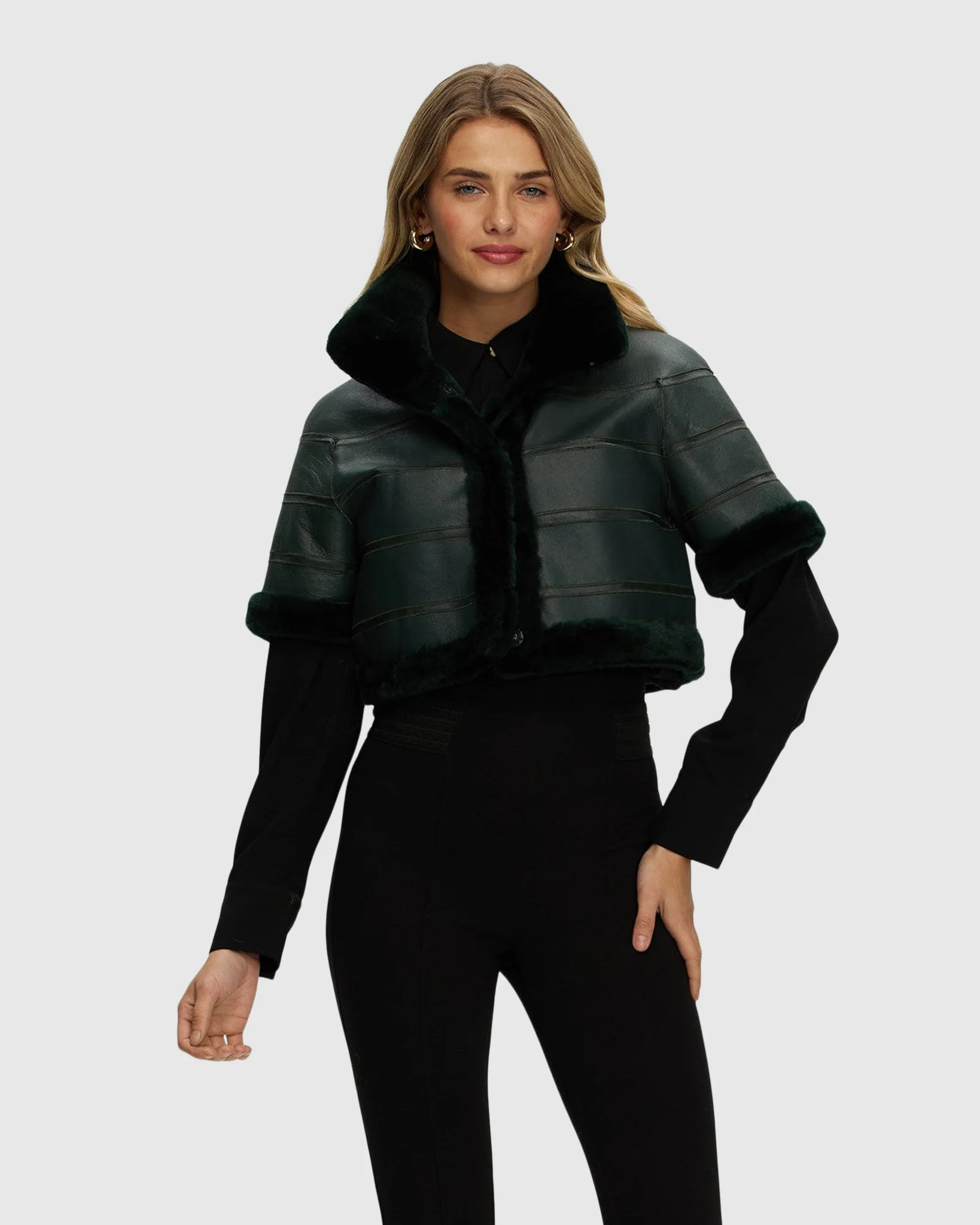 Reversible Shearling Lamb Bolero, Cropped Sleeves - Image 8