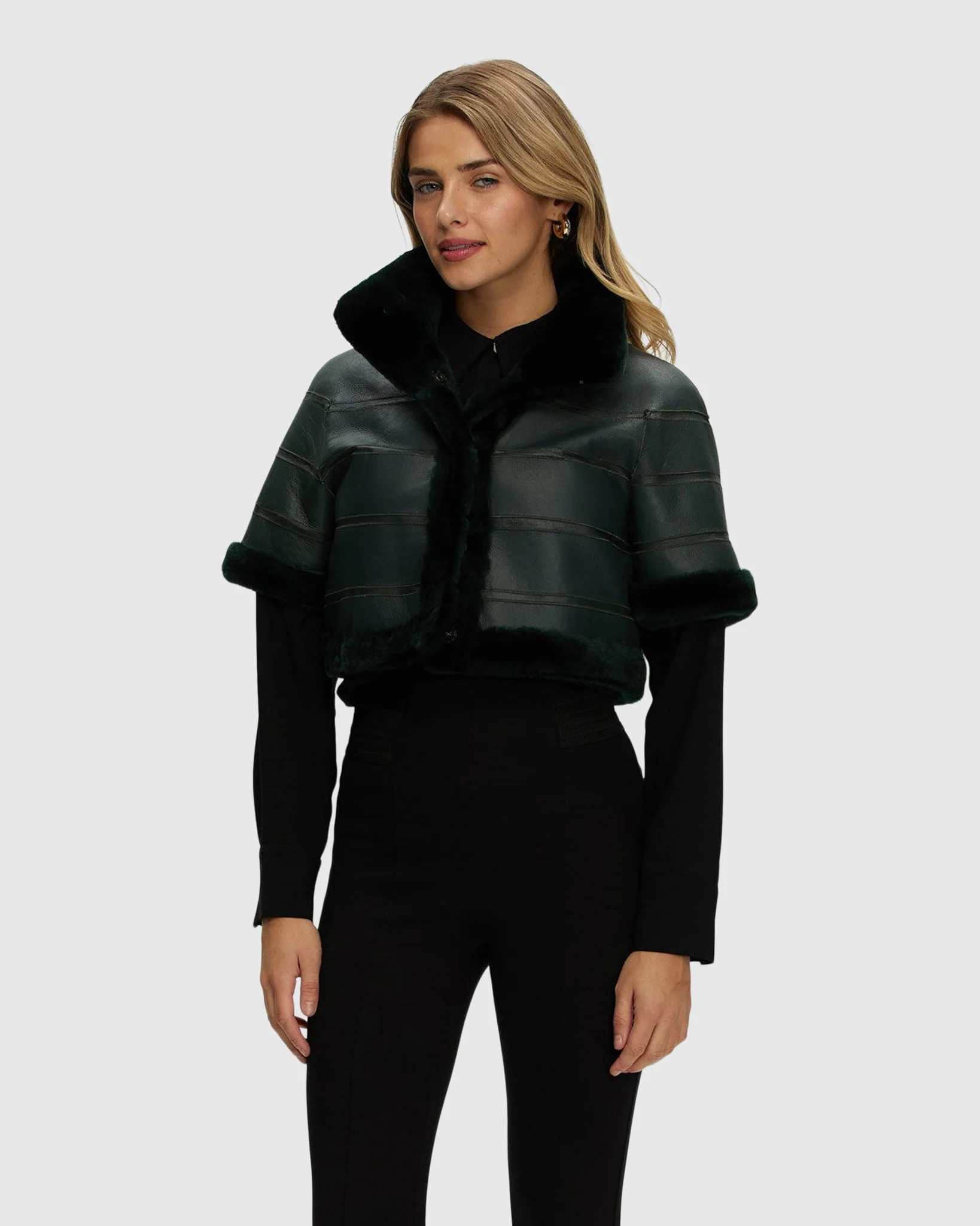 Reversible Shearling Lamb Bolero, Cropped Sleeves - Image 9