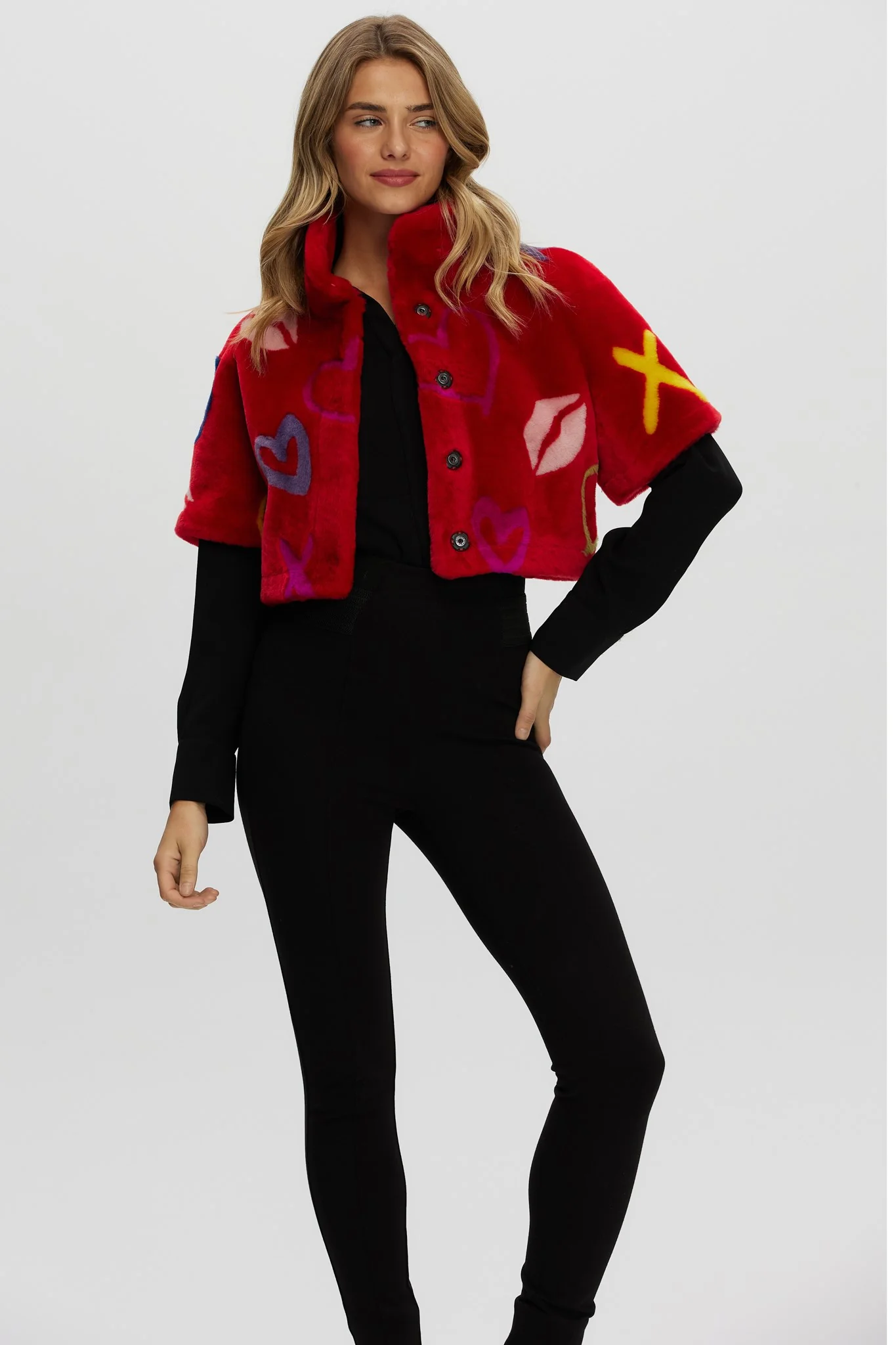 Reversible Shearling Lamb Bolero With Cropped Sleeves - Image 10