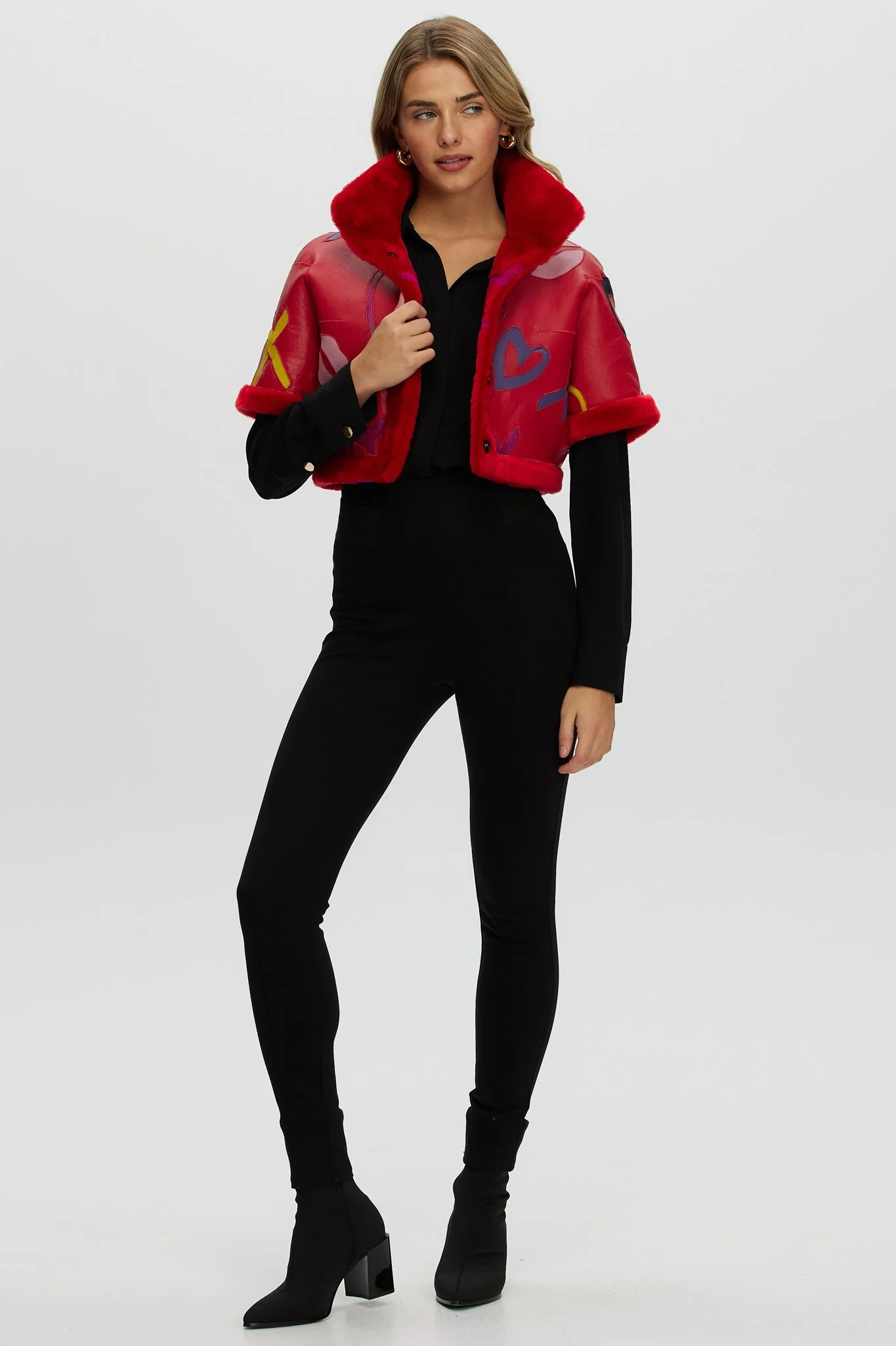 Reversible Shearling Lamb Bolero With Cropped Sleeves - Image 8