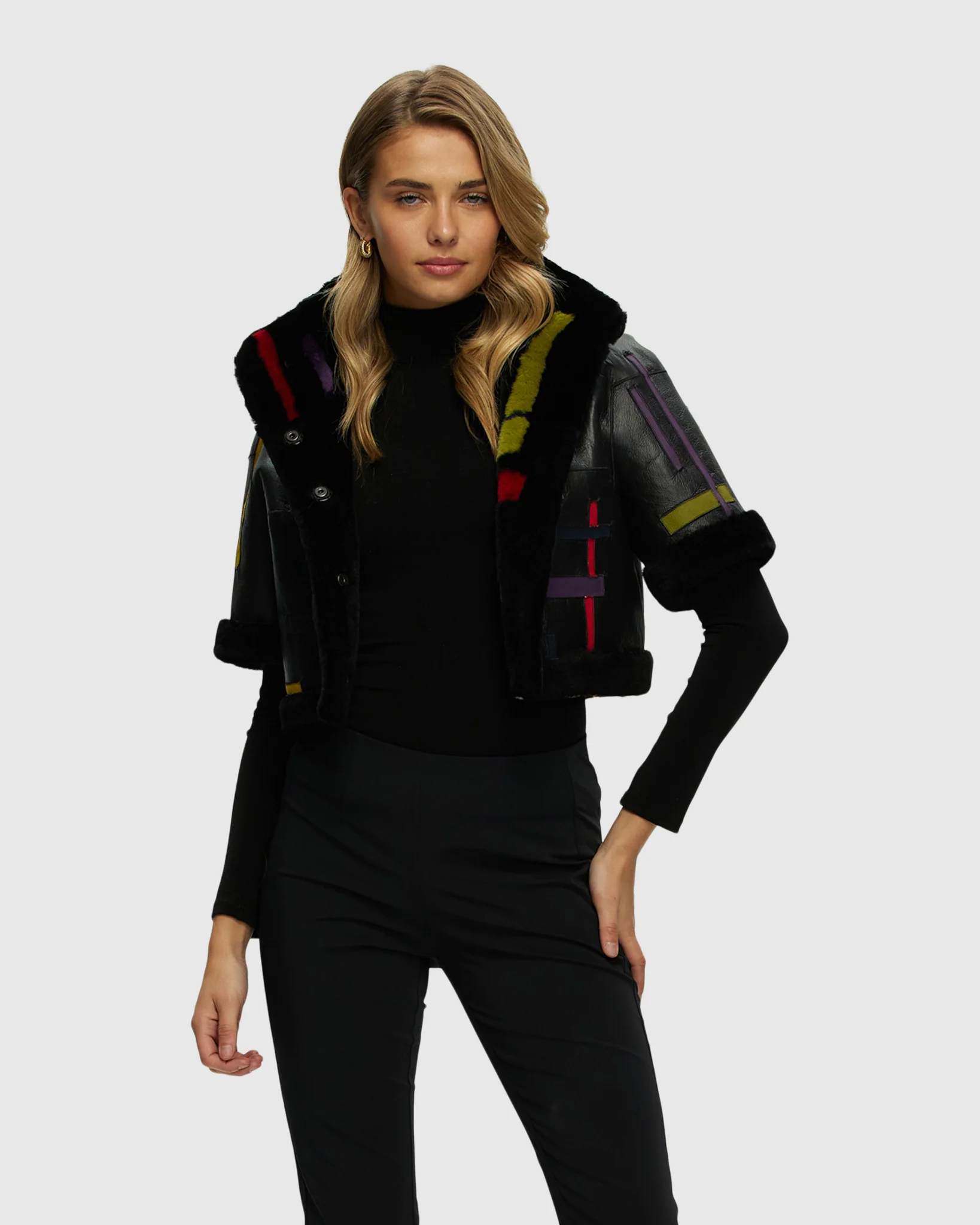 Reversible Shearling Lamb Bolero With Cropped Sleeves - Image 15