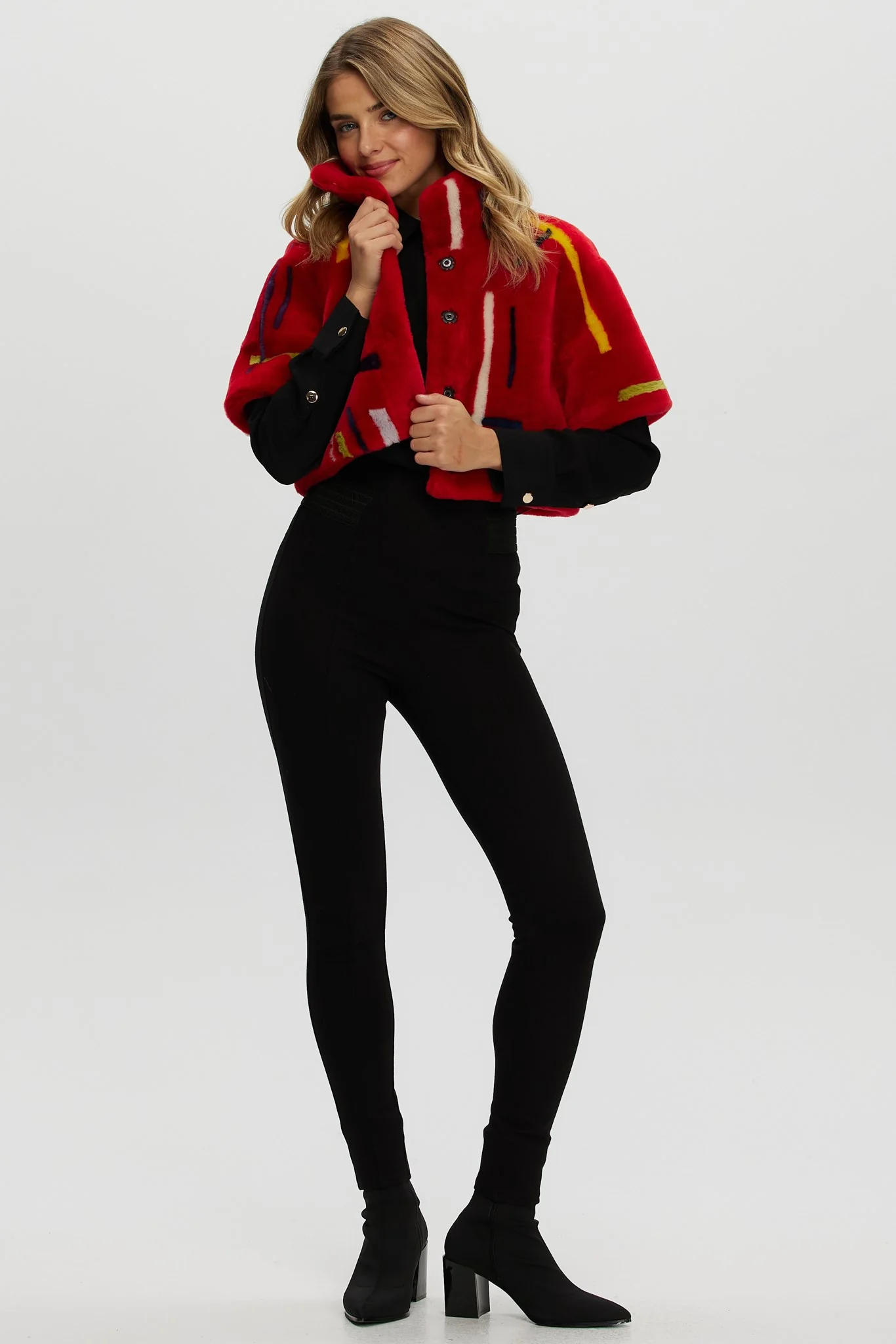 Reversible Shearling Lamb Bolero With Cropped Sleeves - Image 3
