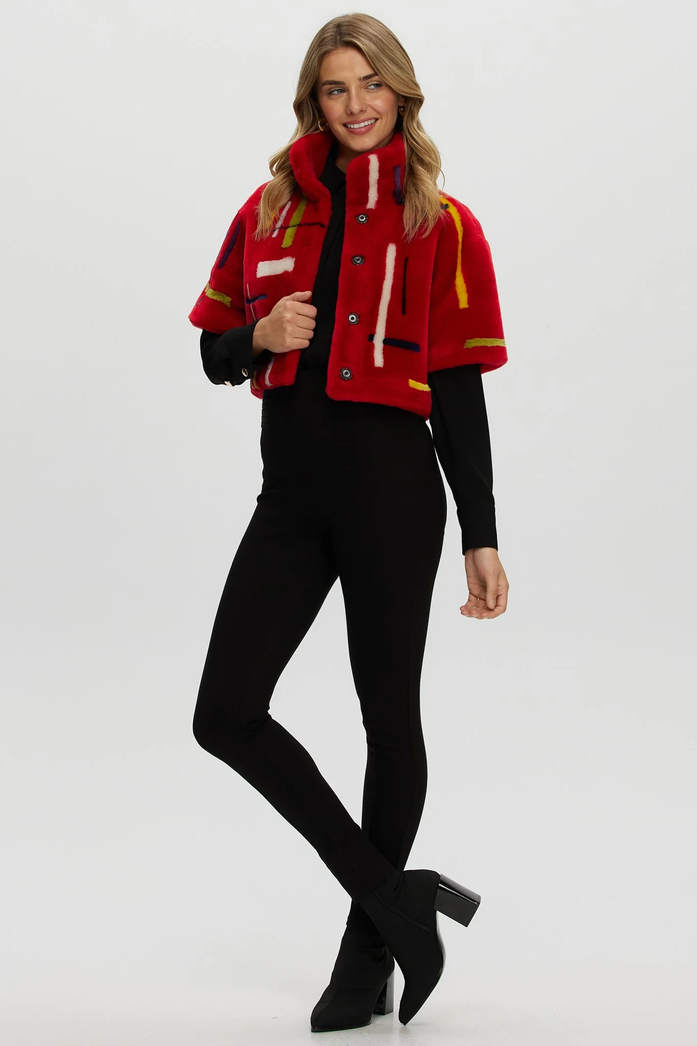 Reversible Shearling Lamb Bolero With Cropped Sleeves - Image 4