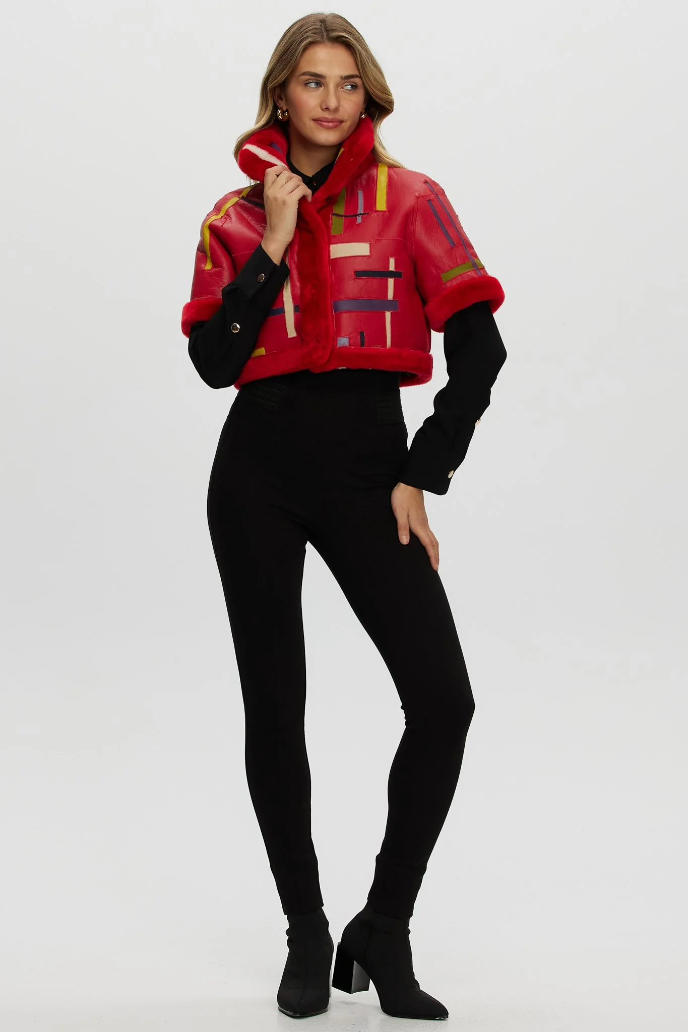 Reversible Shearling Lamb Bolero With Cropped Sleeves - Image 9
