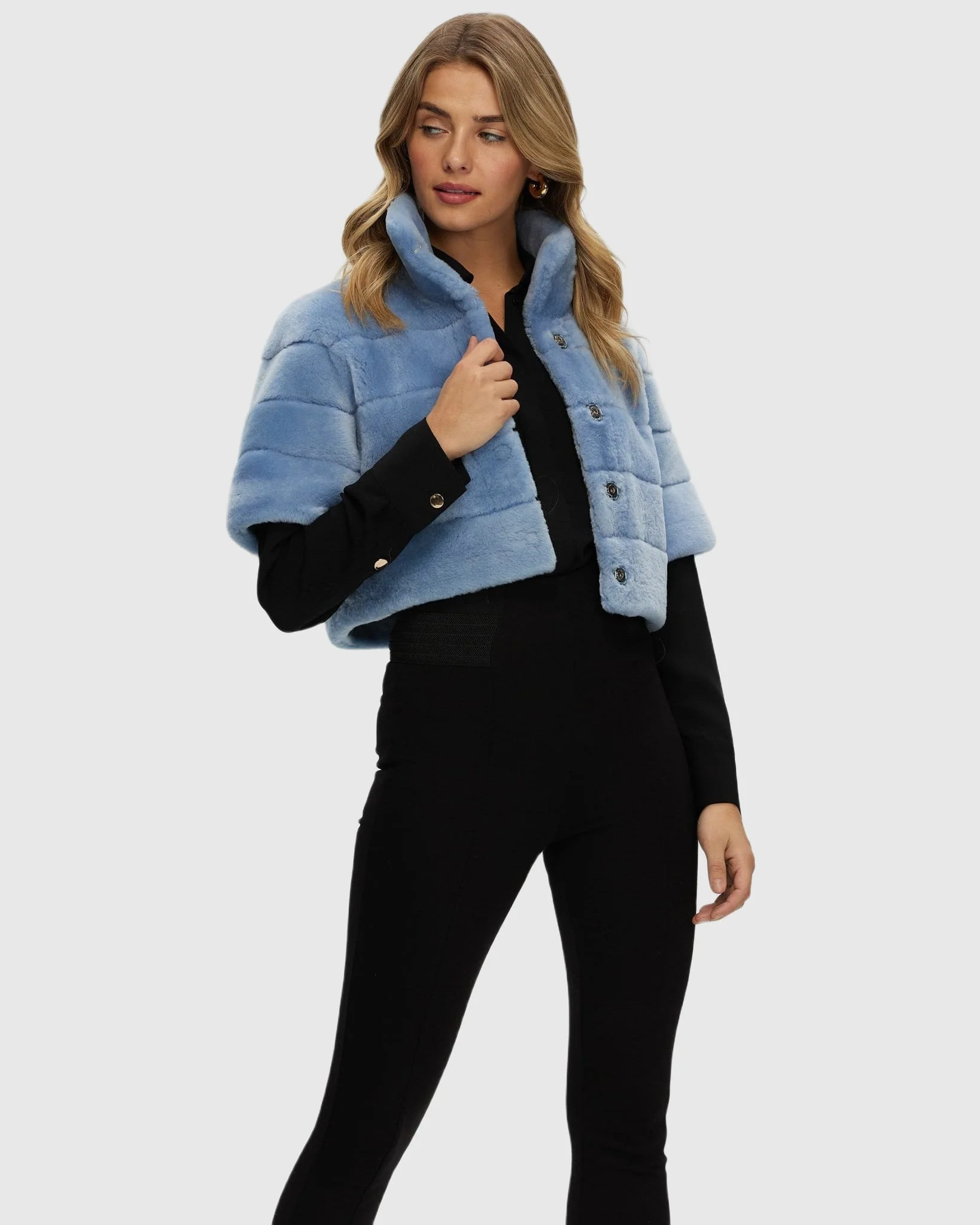 Reversible Shearling Lamb Bolero With Cropped Sleeves - Image 14