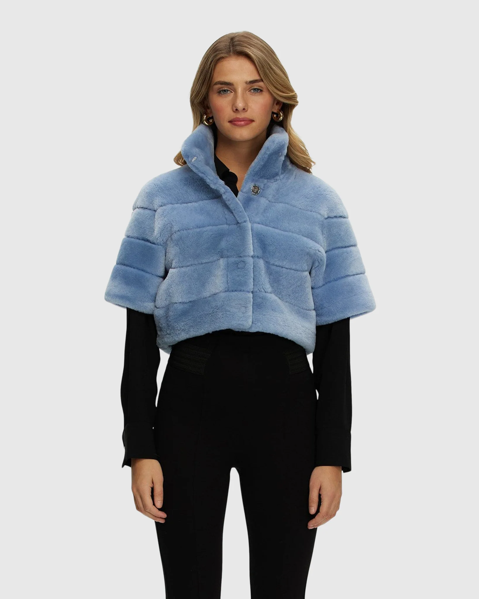Reversible Shearling Lamb Bolero With Cropped Sleeves - Image 16