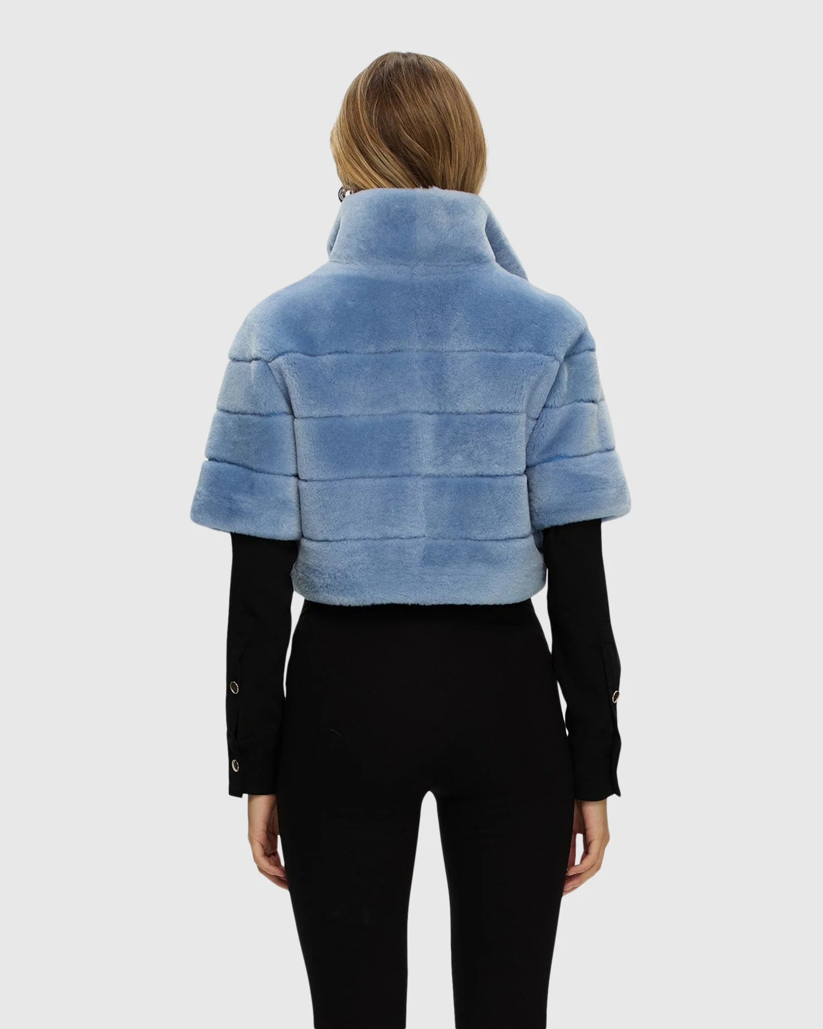 Reversible Shearling Lamb Bolero With Cropped Sleeves - Image 17