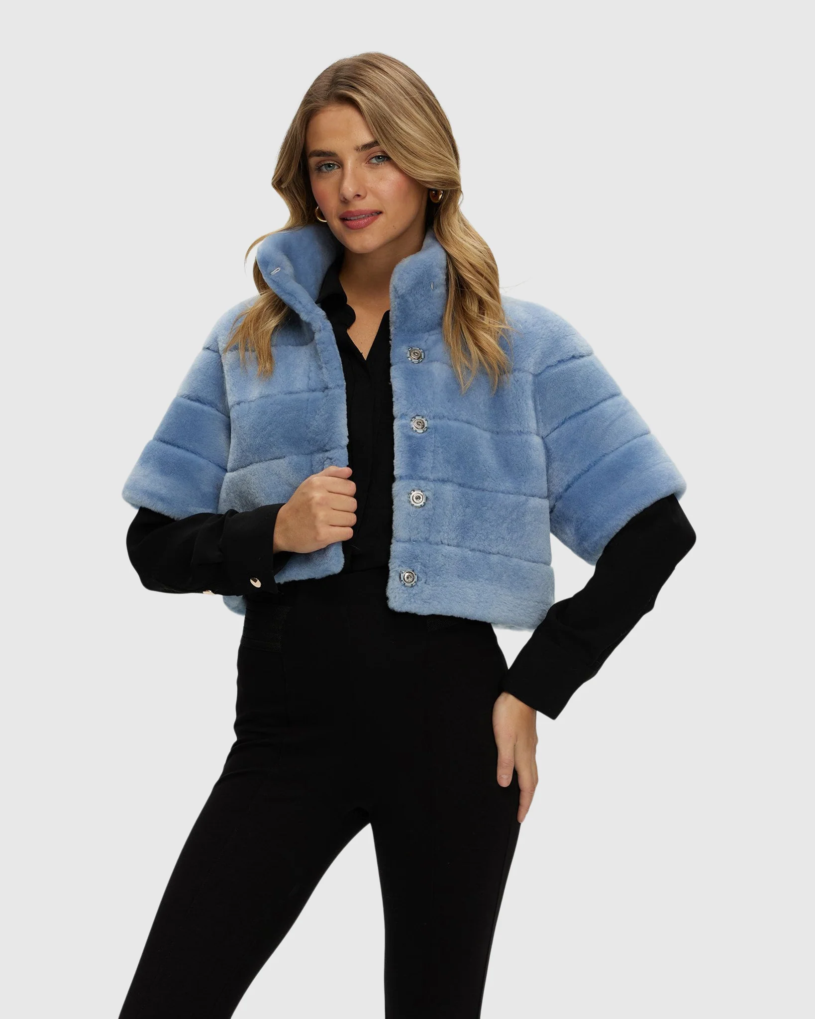 Reversible Shearling Lamb Bolero With Cropped Sleeves - Image 19